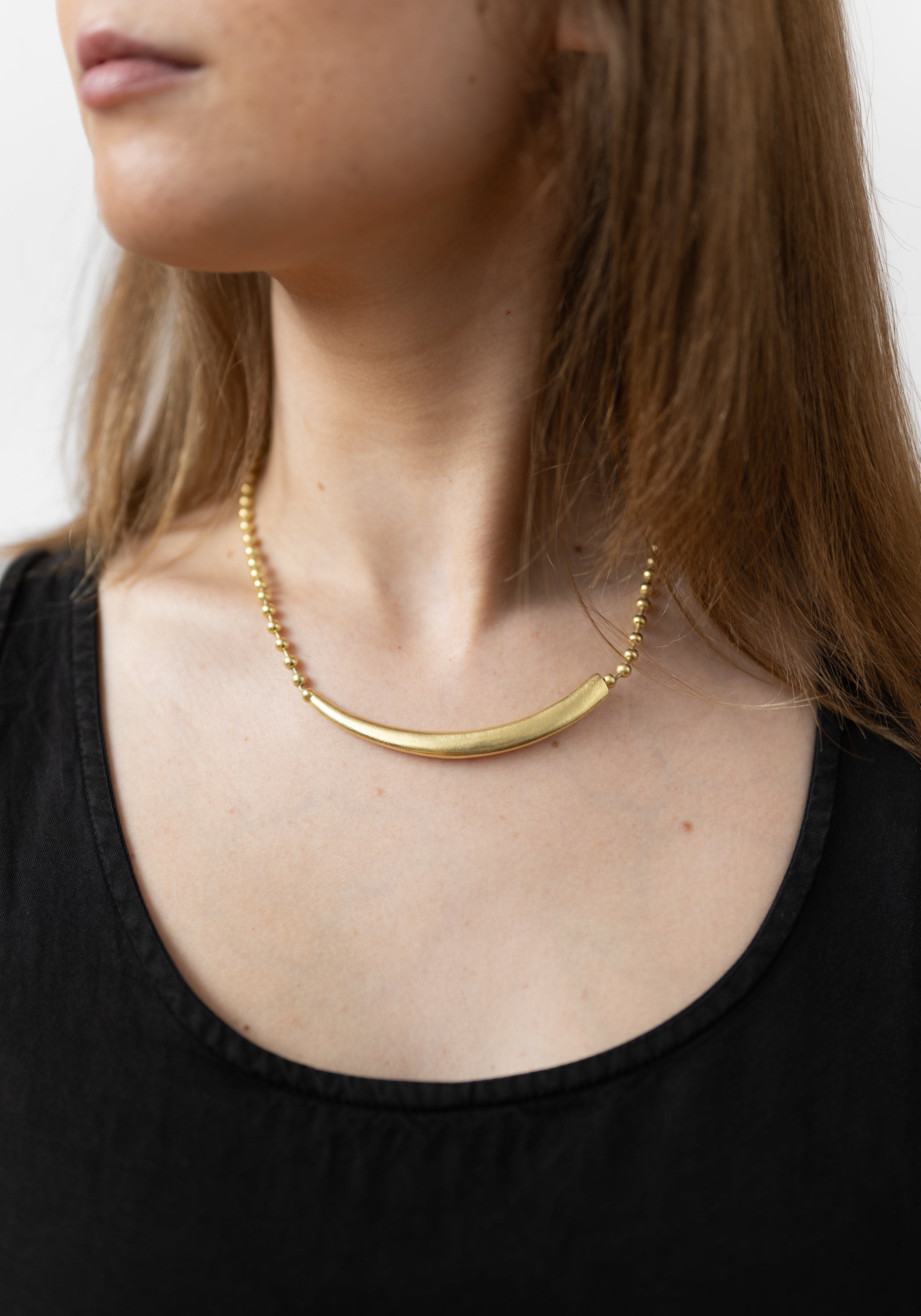 Gold Plated Ball Chain and Gilded Arch Necklace