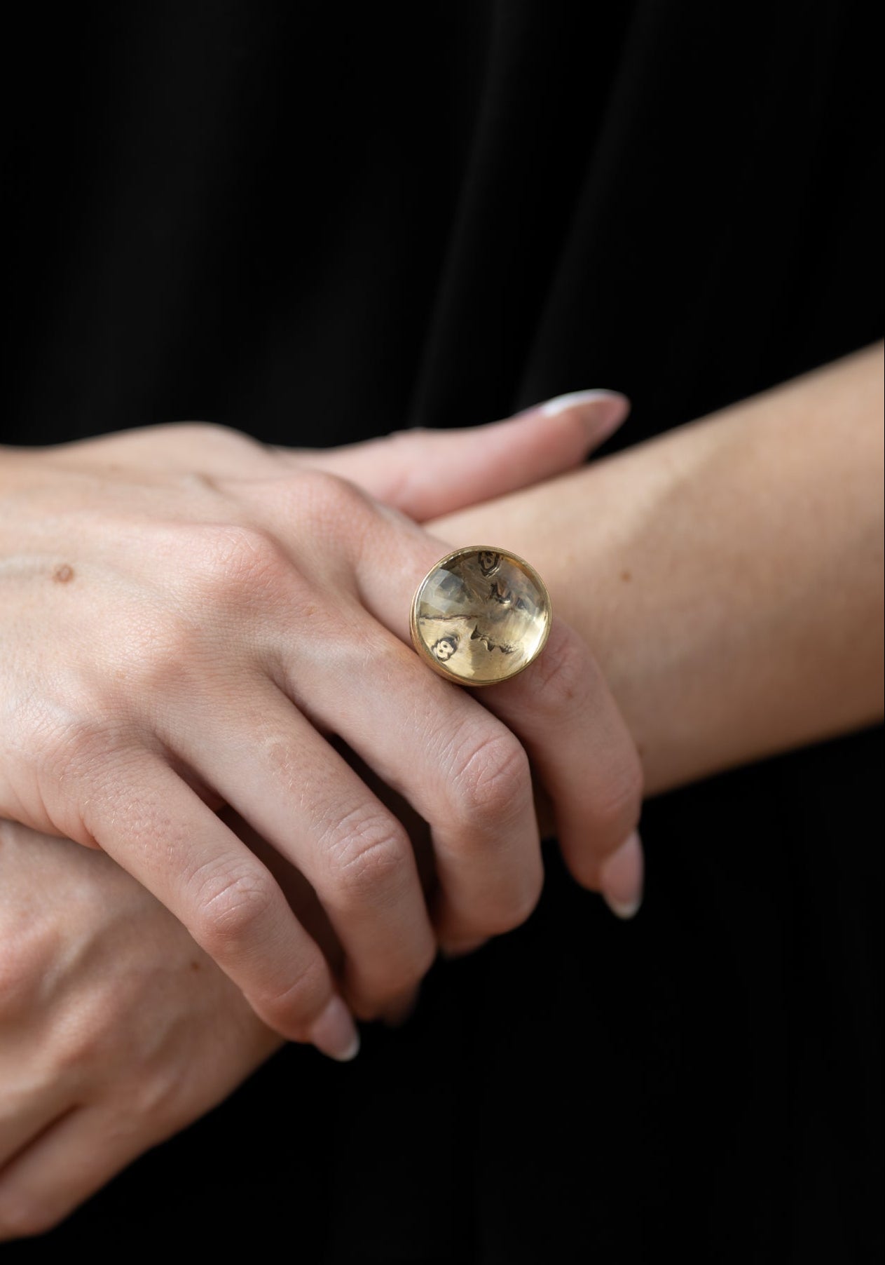 Gold Plated Cut Crystal Hidden Faces Detail Ring