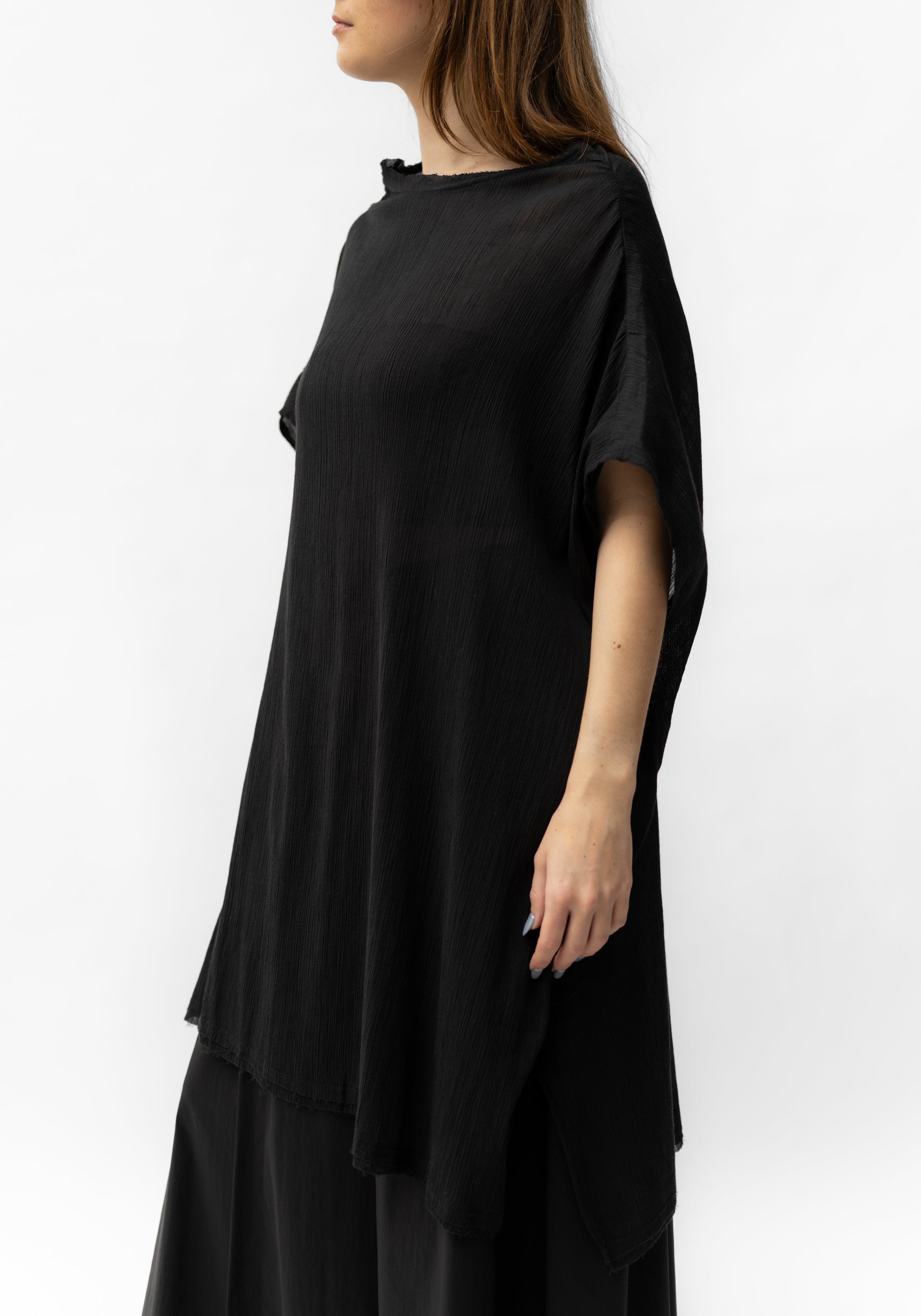 Textured High Neck Cropped Sleeve Top