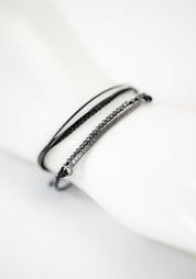 Oxidized Sterling Silver Thin Textured Bar and Hematite Bracelet