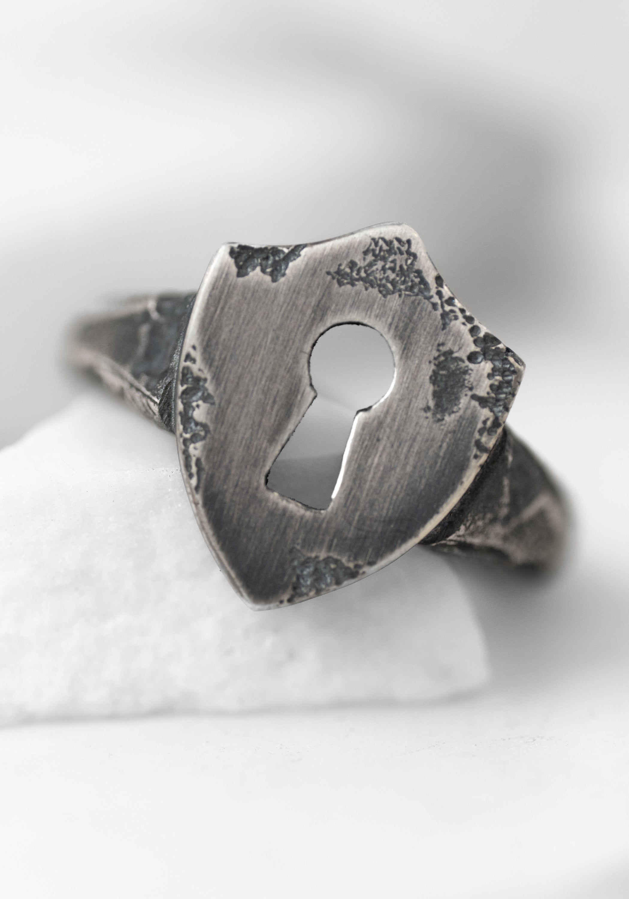'Enter Shield' Sterling Keyhole Shield Ring