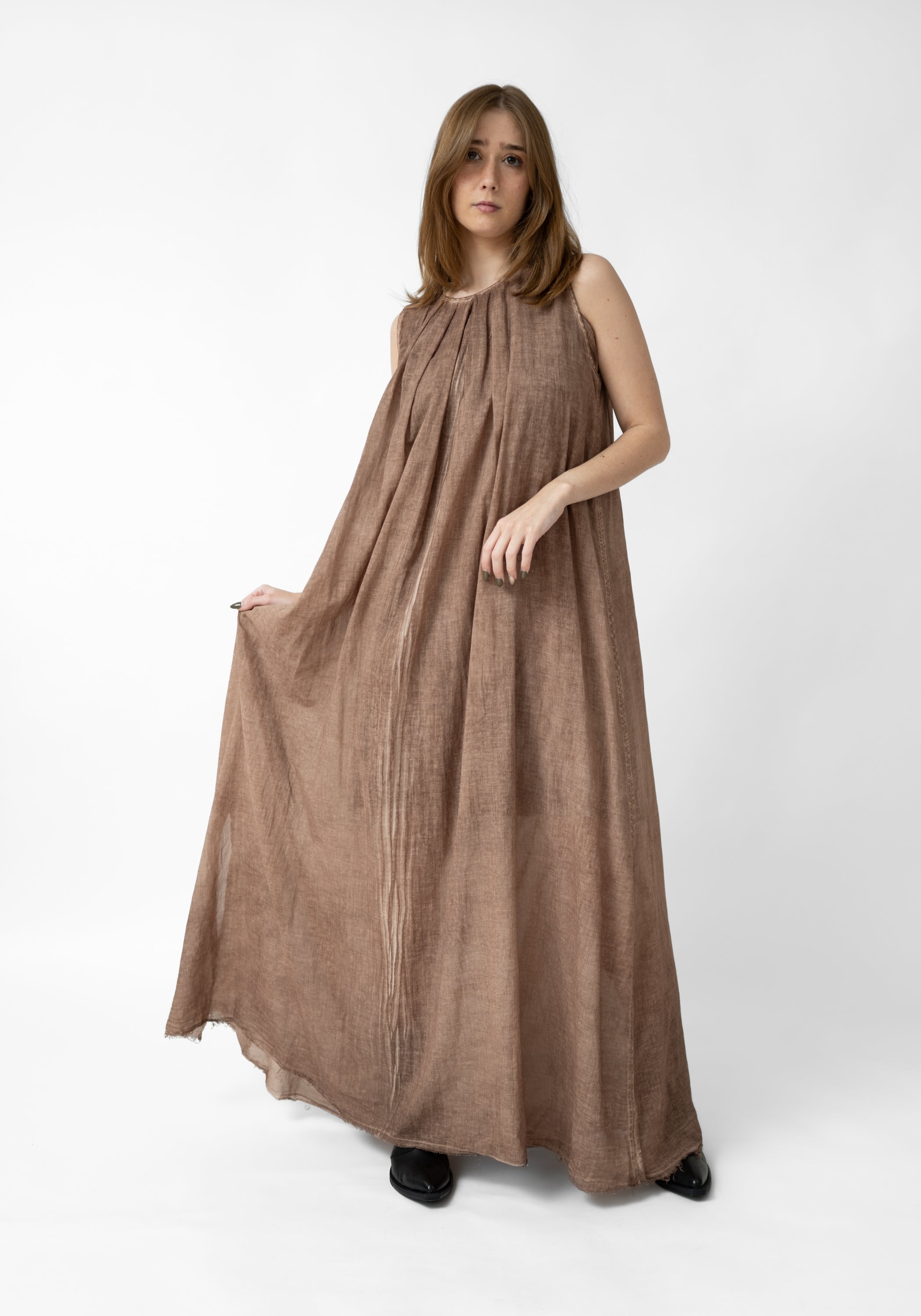 Paola A-Line Gathered Neck Maxi Dress with Slip
