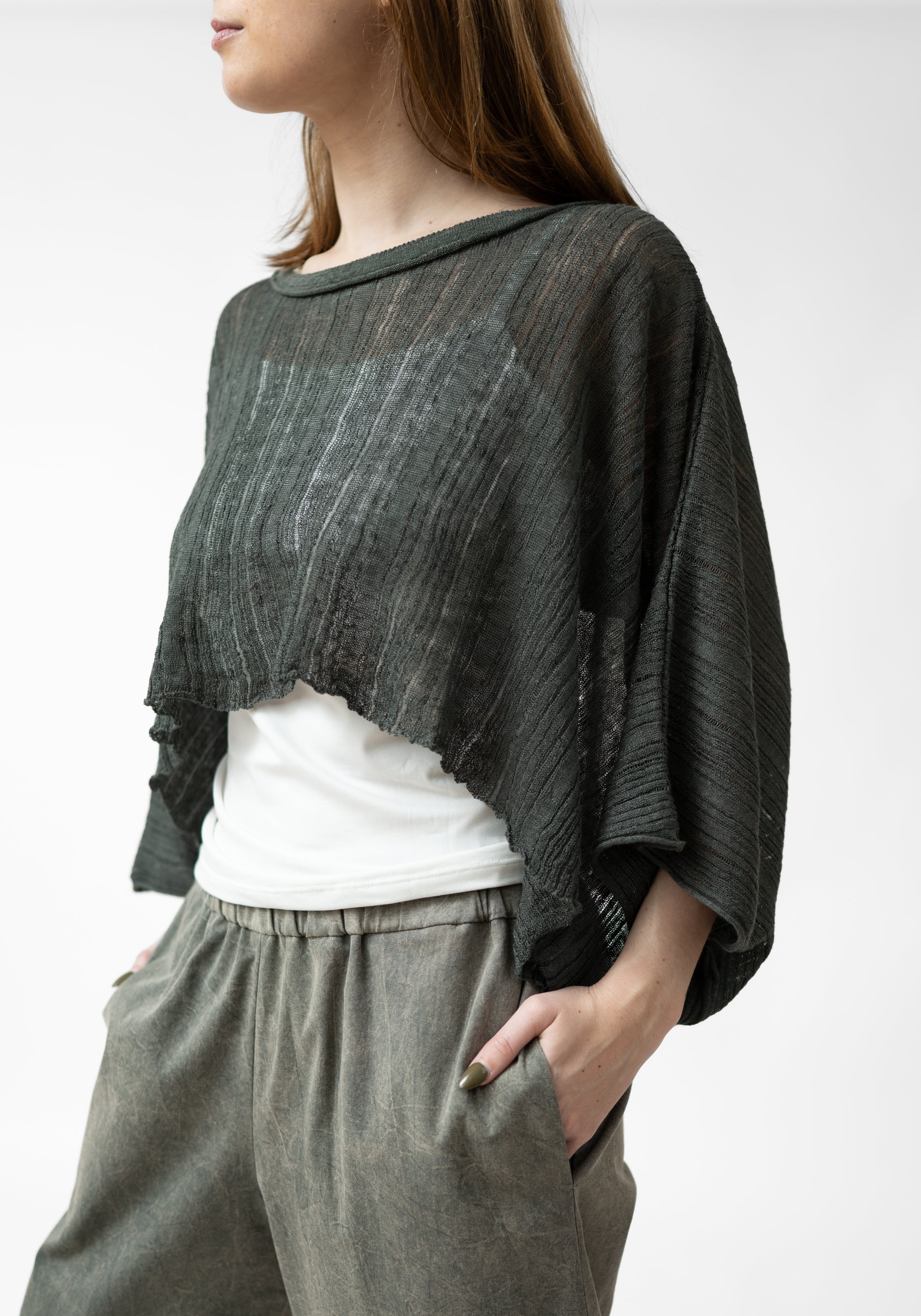 Flaxa Cropped Drop Shoulder Knit Pullover