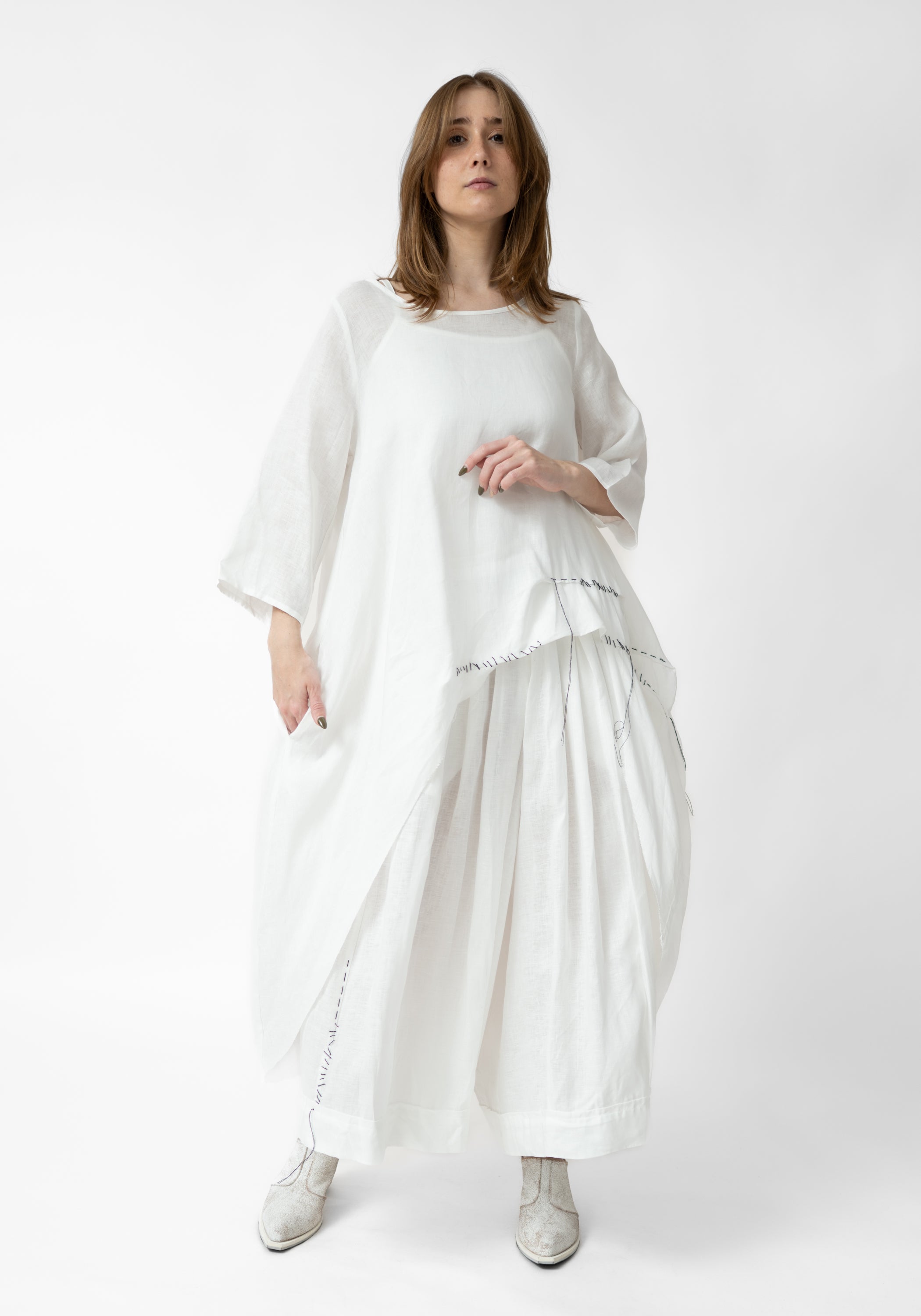 Valonia Asymmetric Stitch Detail Linen Tunic