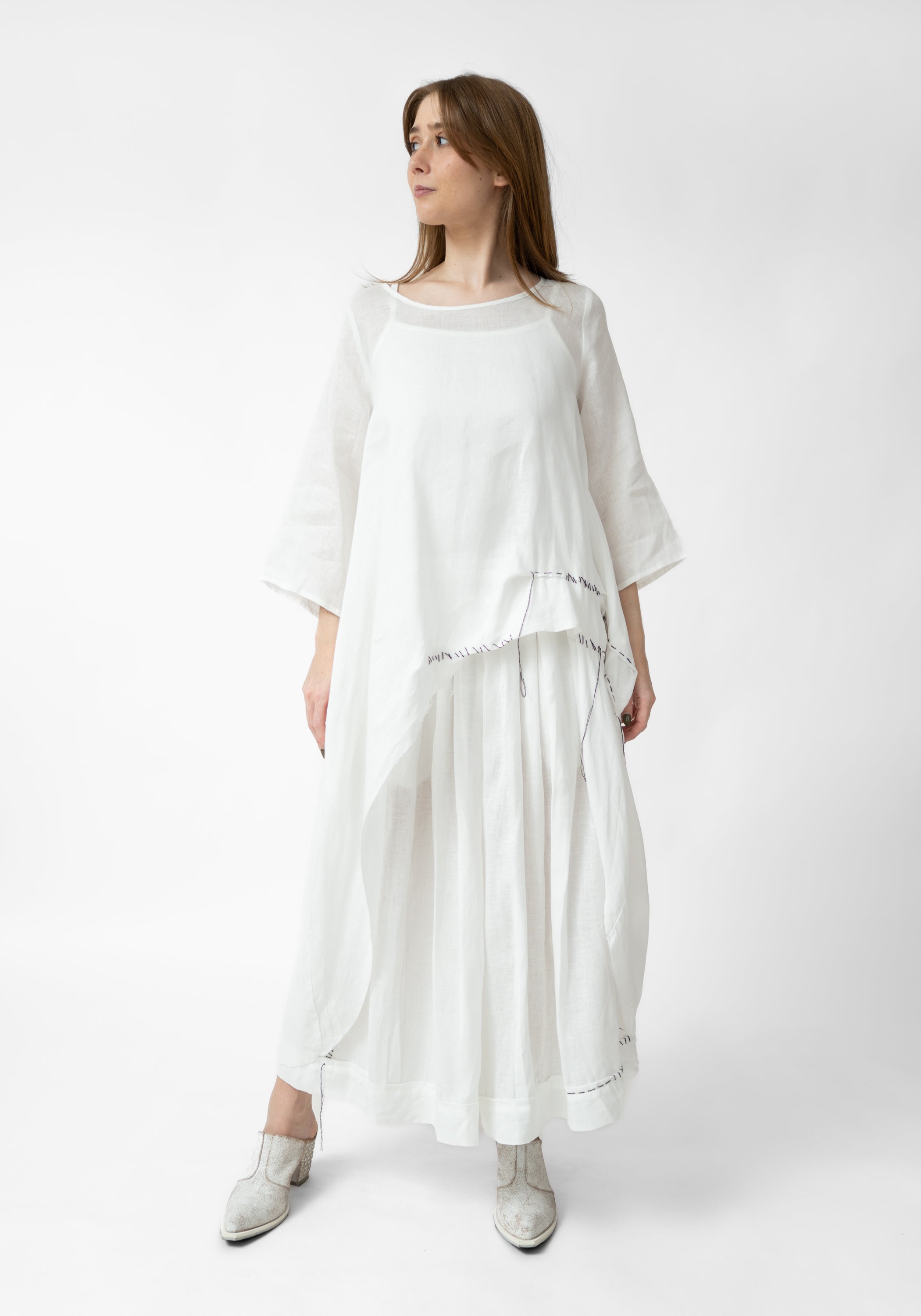 Valonia Asymmetric Stitch Detail Linen Tunic