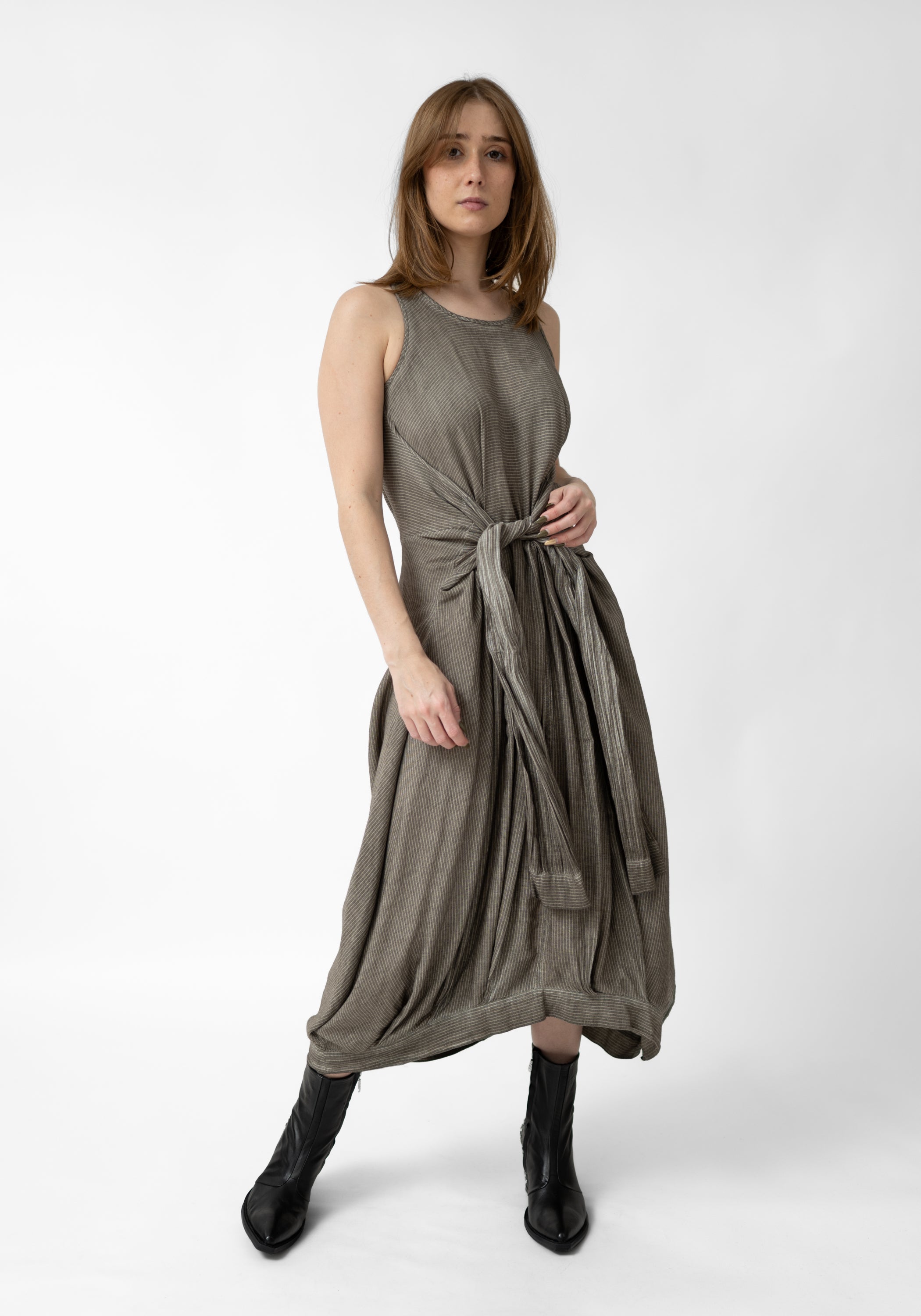 Midra Faux Sleeve Tie Waist Bubble Dress