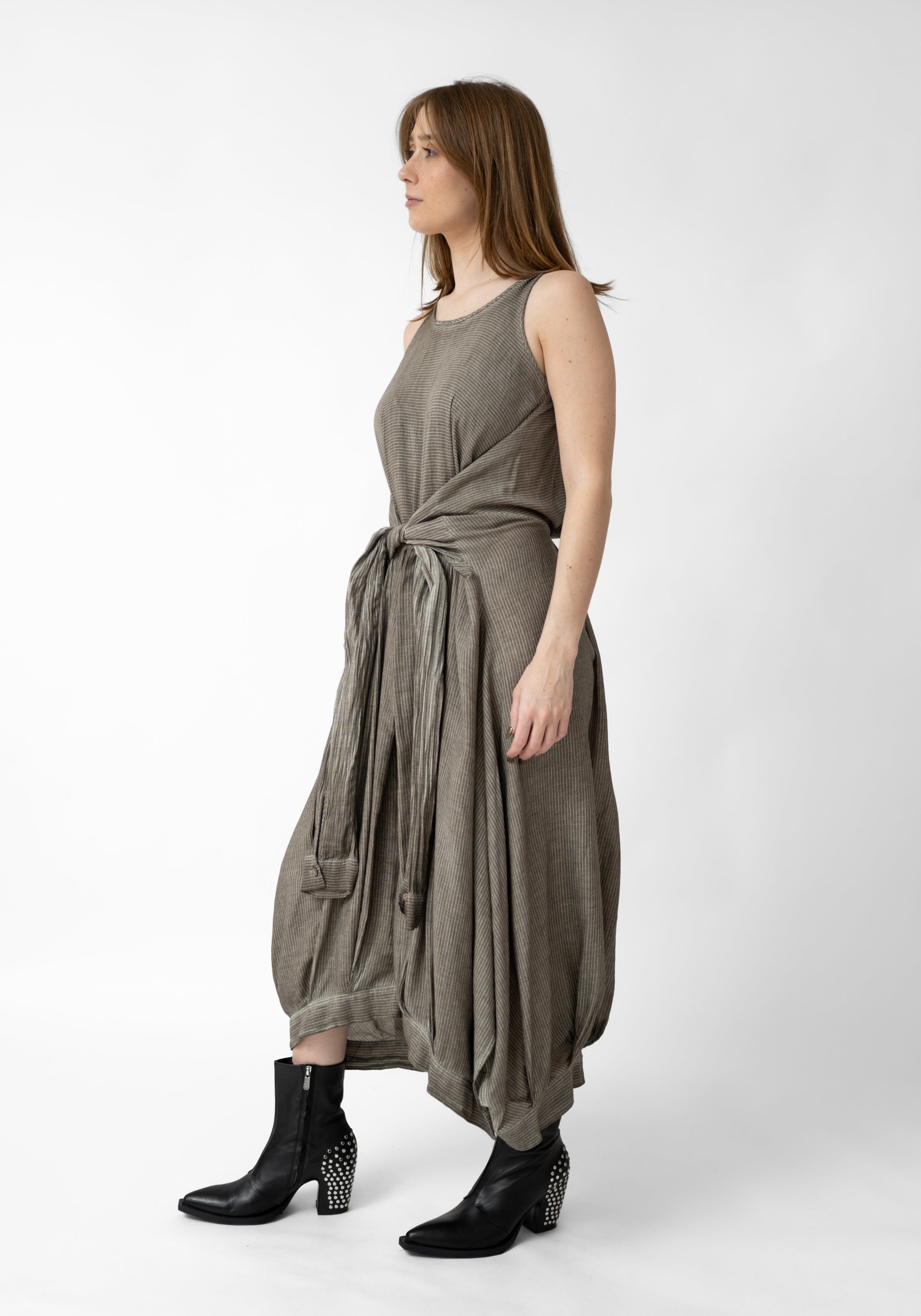 Midra Faux Sleeve Tie Waist Bubble Dress