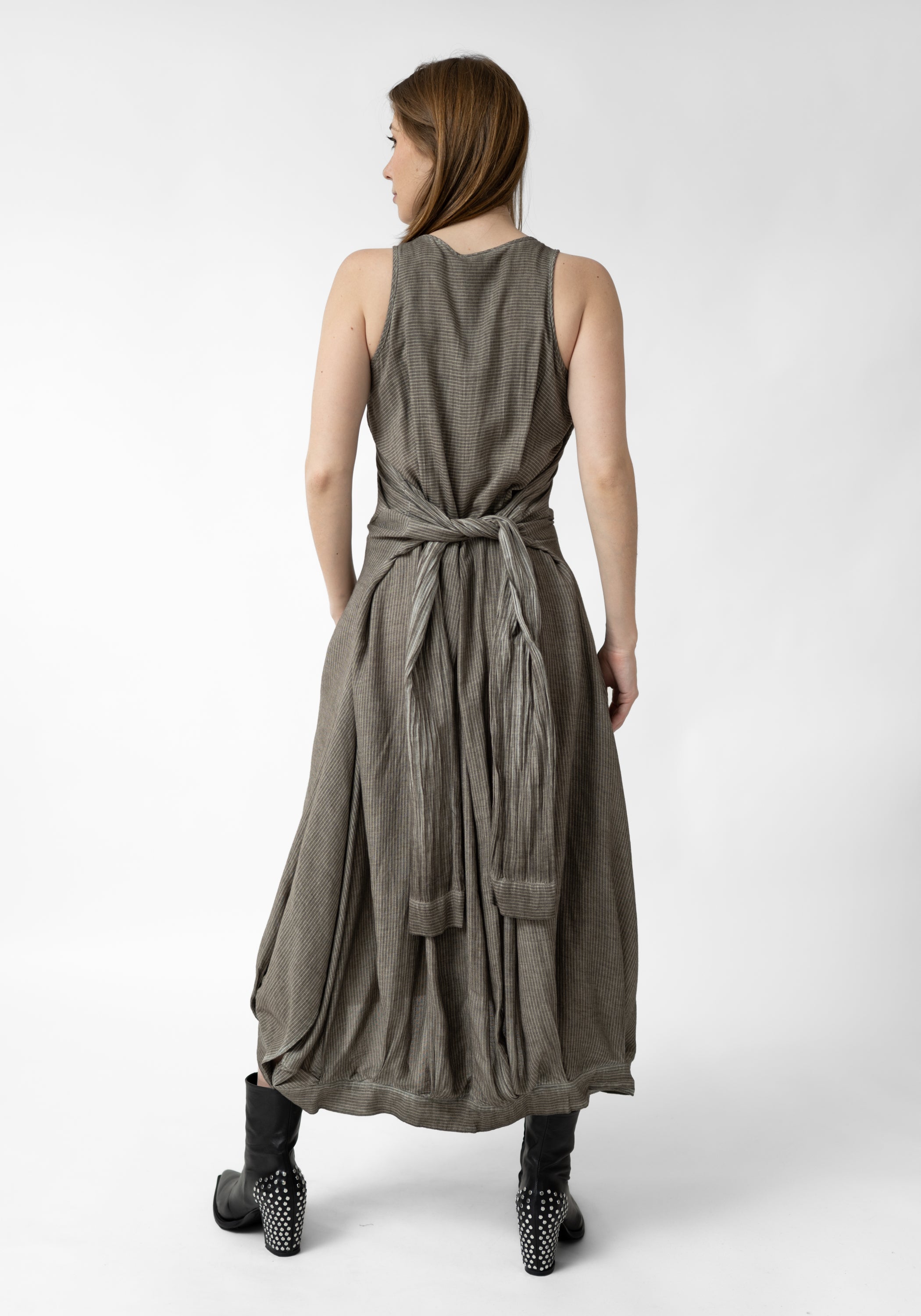 Midra Faux Sleeve Tie Waist Bubble Dress