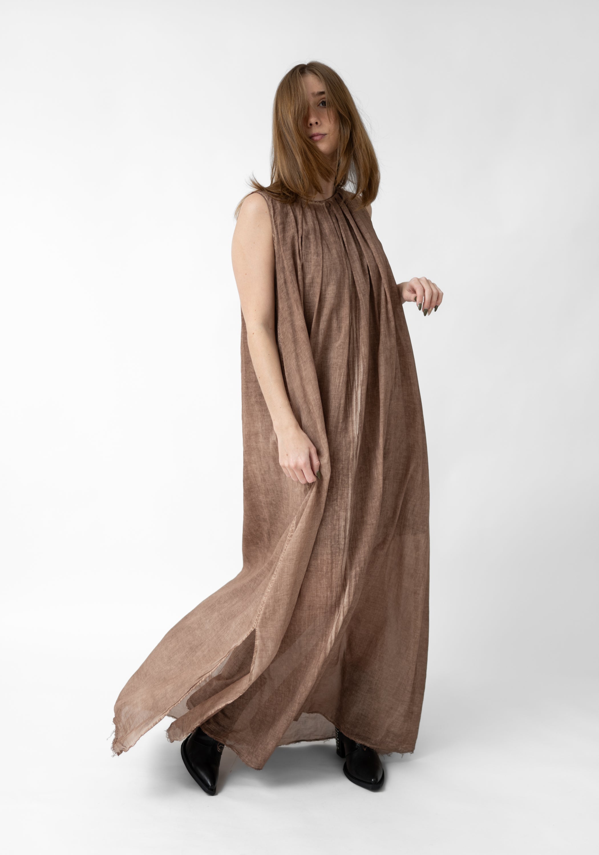 Paola A-Line Gathered Neck Maxi Dress with Slip