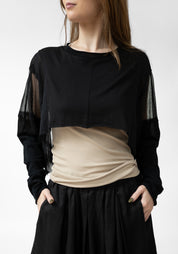 Agila Cropped Paneled Knit and Mesh Details Top