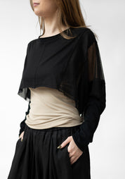 Agila Cropped Paneled Knit and Mesh Details Top