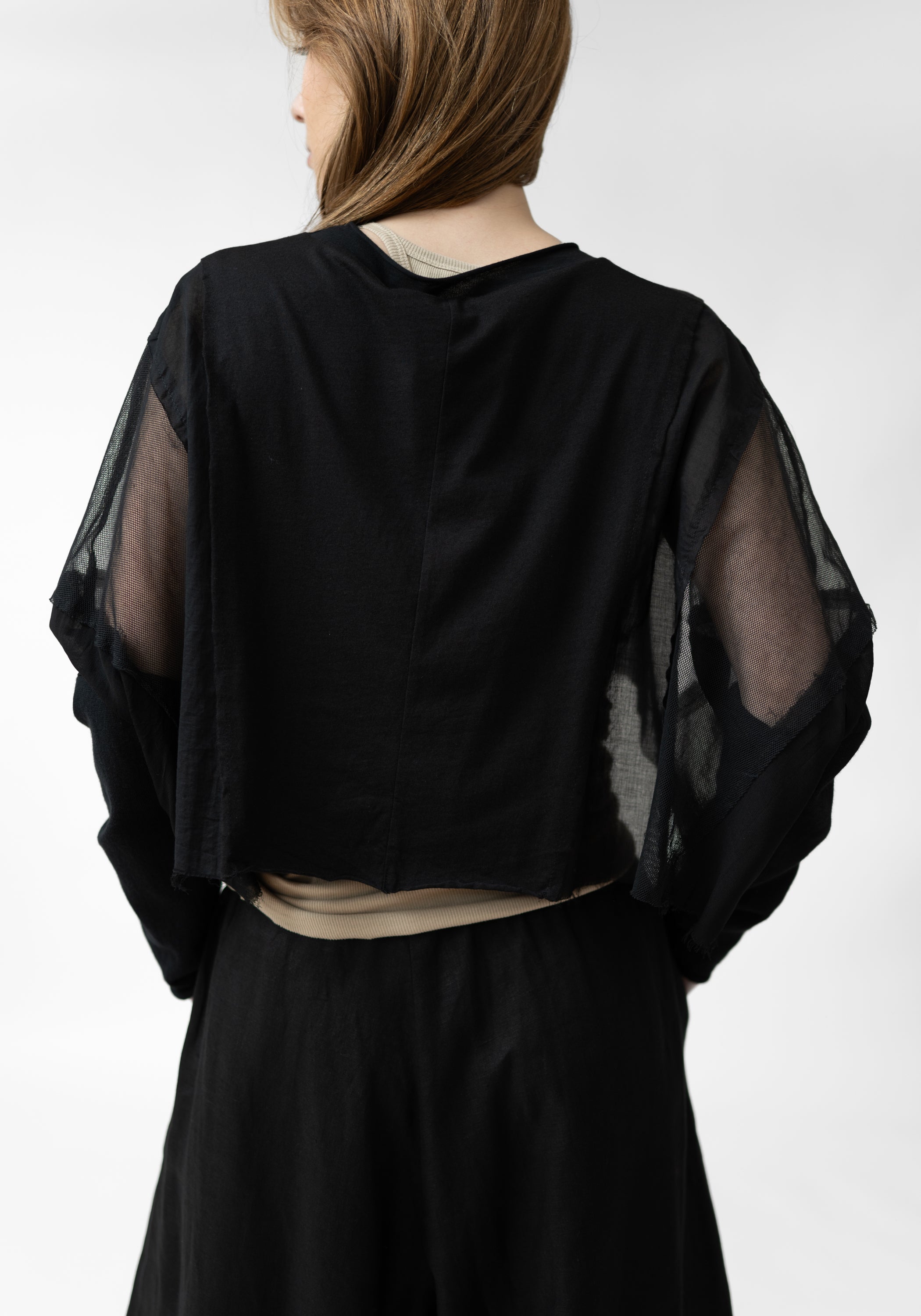 Agila Cropped Paneled Knit and Mesh Details Top