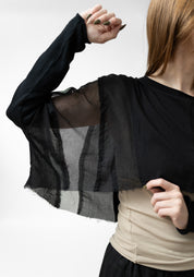 Agila Cropped Paneled Knit and Mesh Details Top