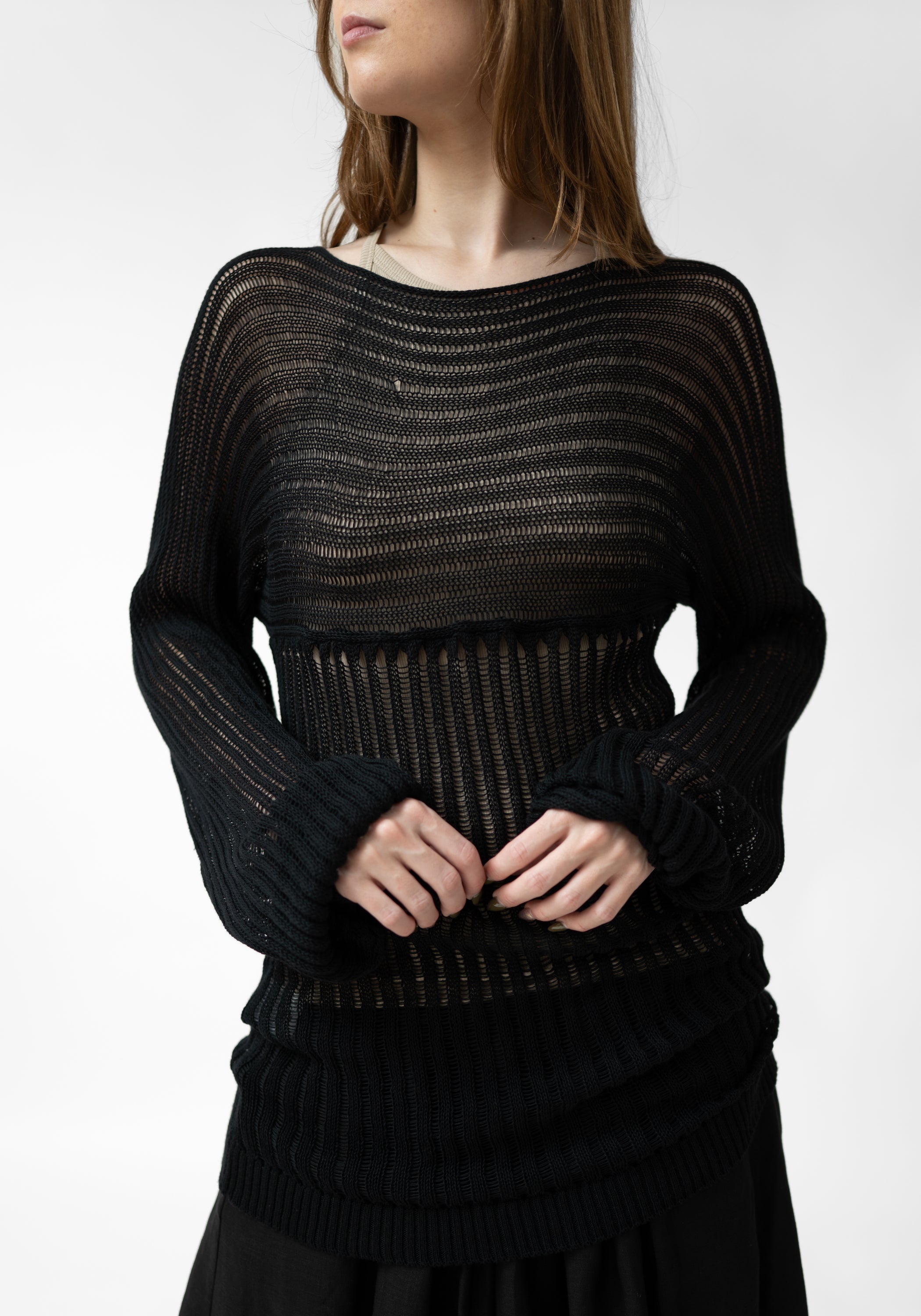 Baloo Paneled Ribbed Open Knit Top