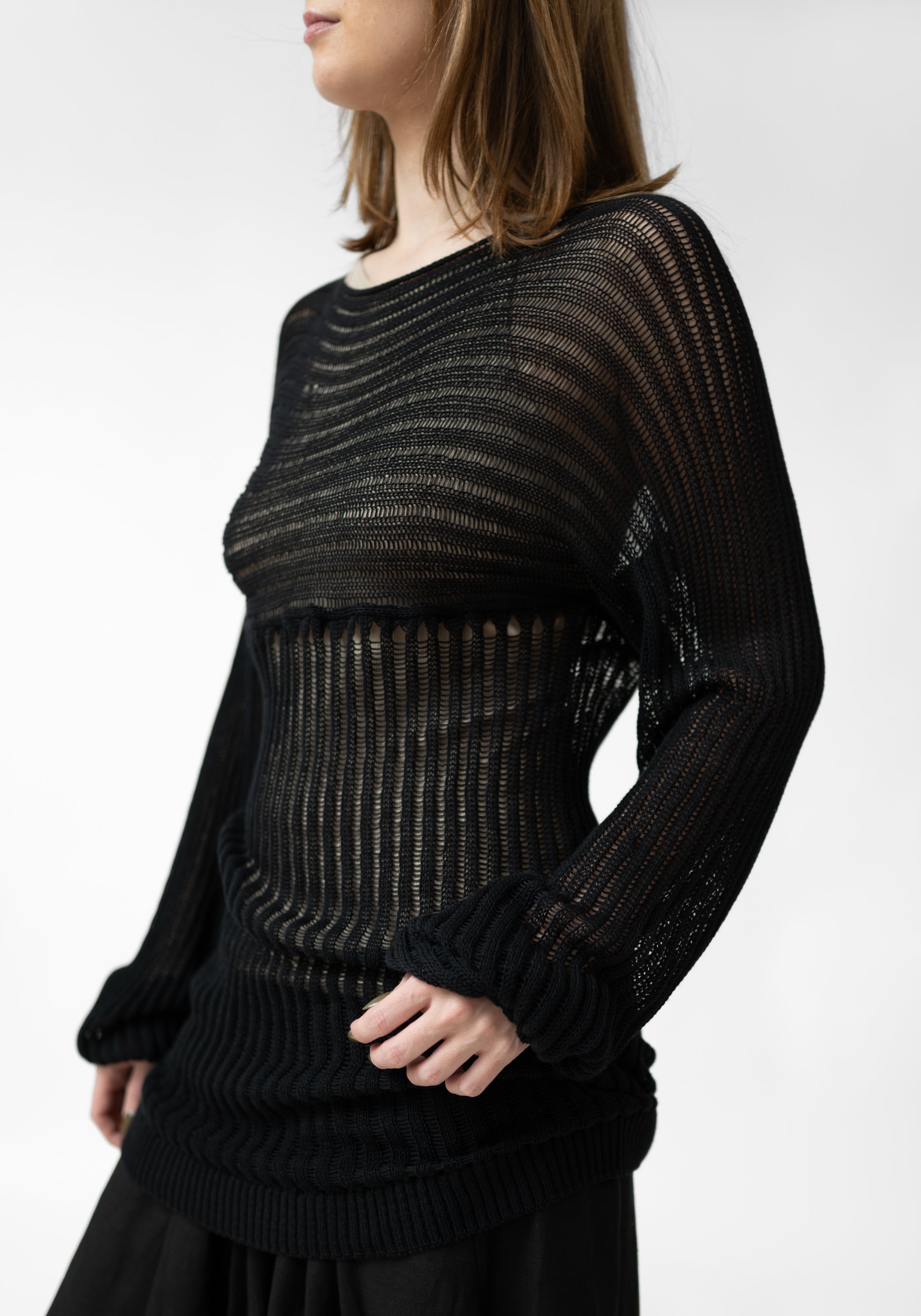 Baloo Paneled Ribbed Open Knit Top