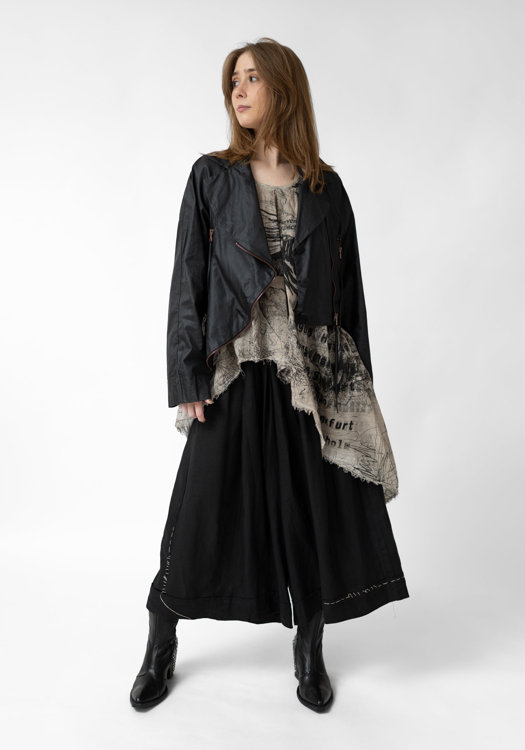 Myra Coated Cropped Button and Zip Front Jacket