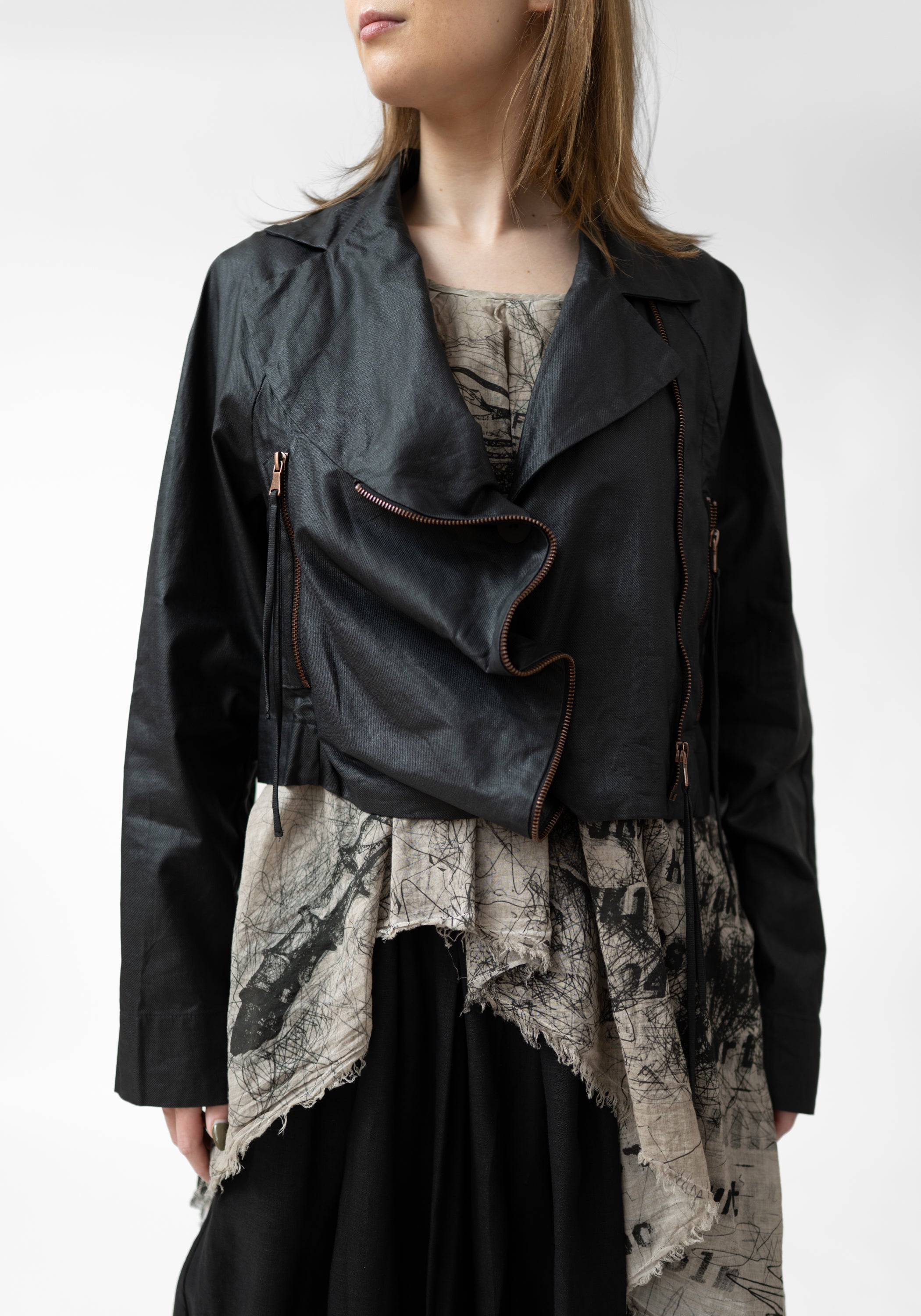 Myra Coated Cropped Button and Zip Front Jacket