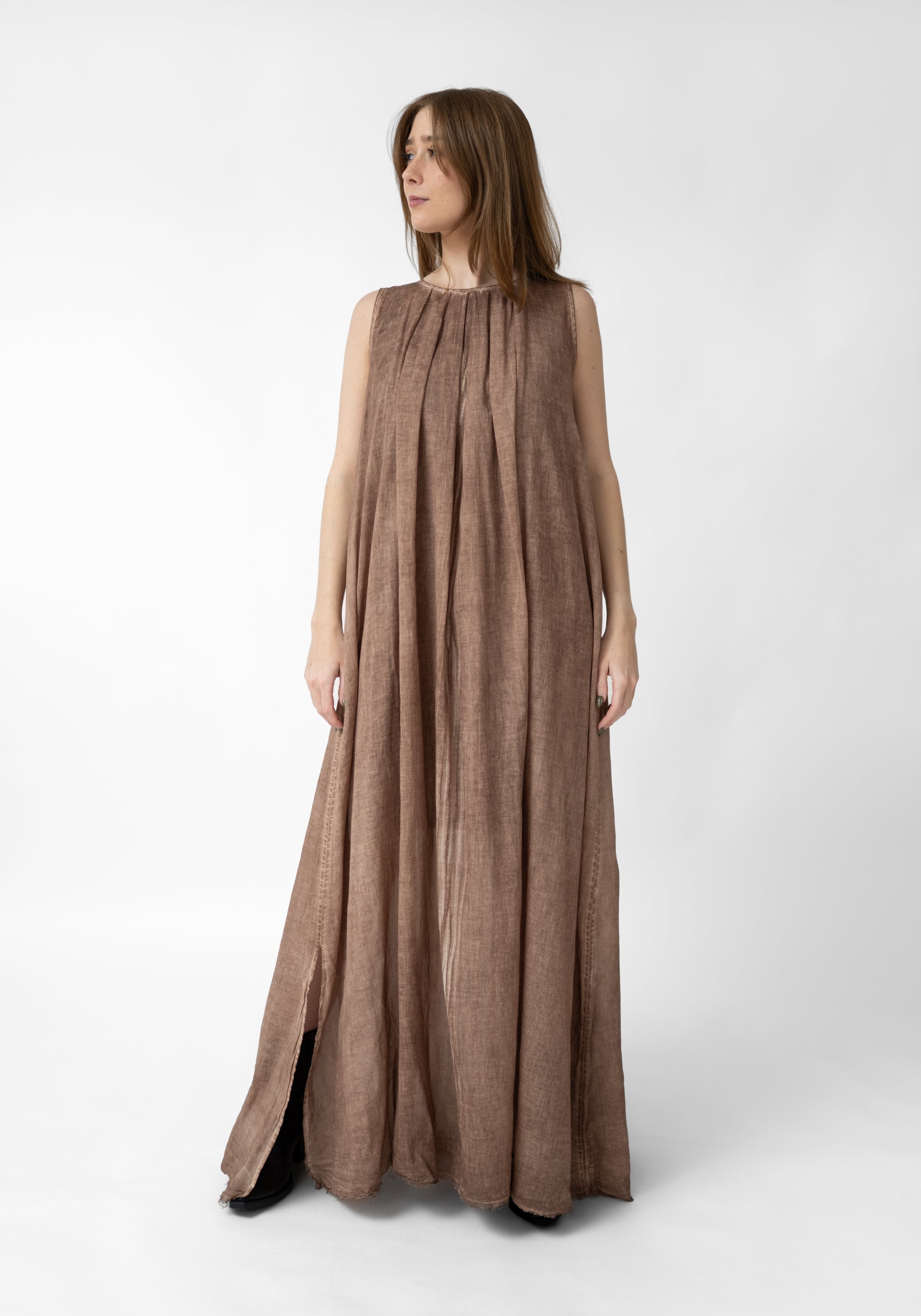 Paola A-Line Gathered Neck Maxi Dress with Slip