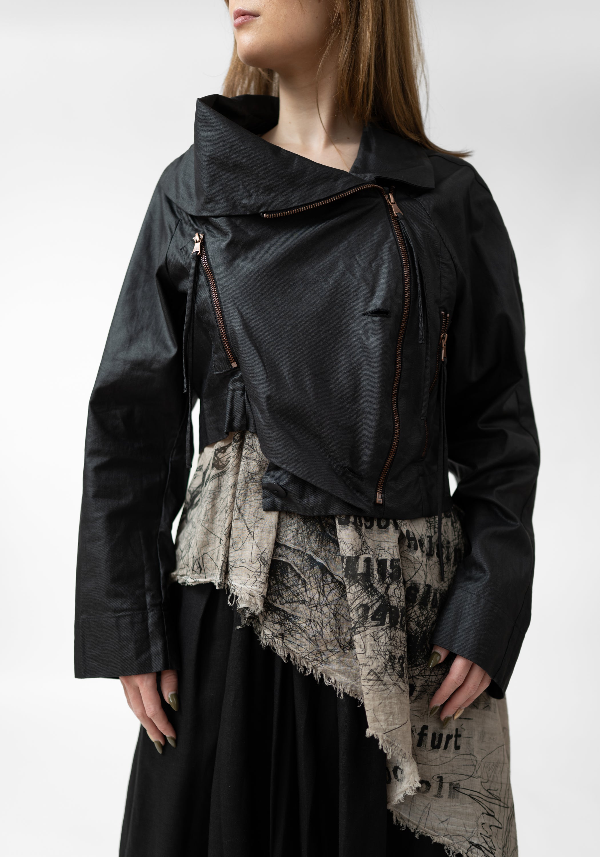 Myra Coated Cropped Button and Zip Front Jacket