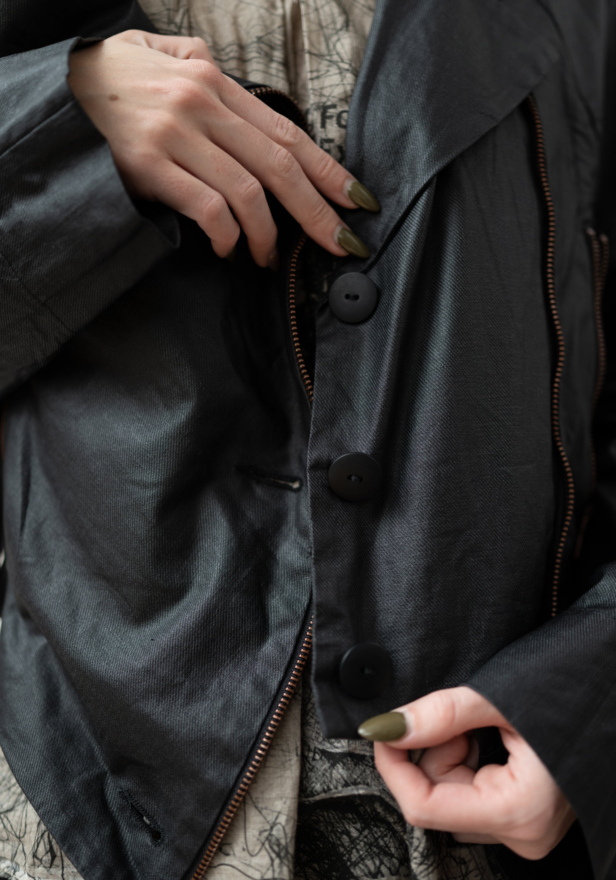 Myra Coated Cropped Button and Zip Front Jacket