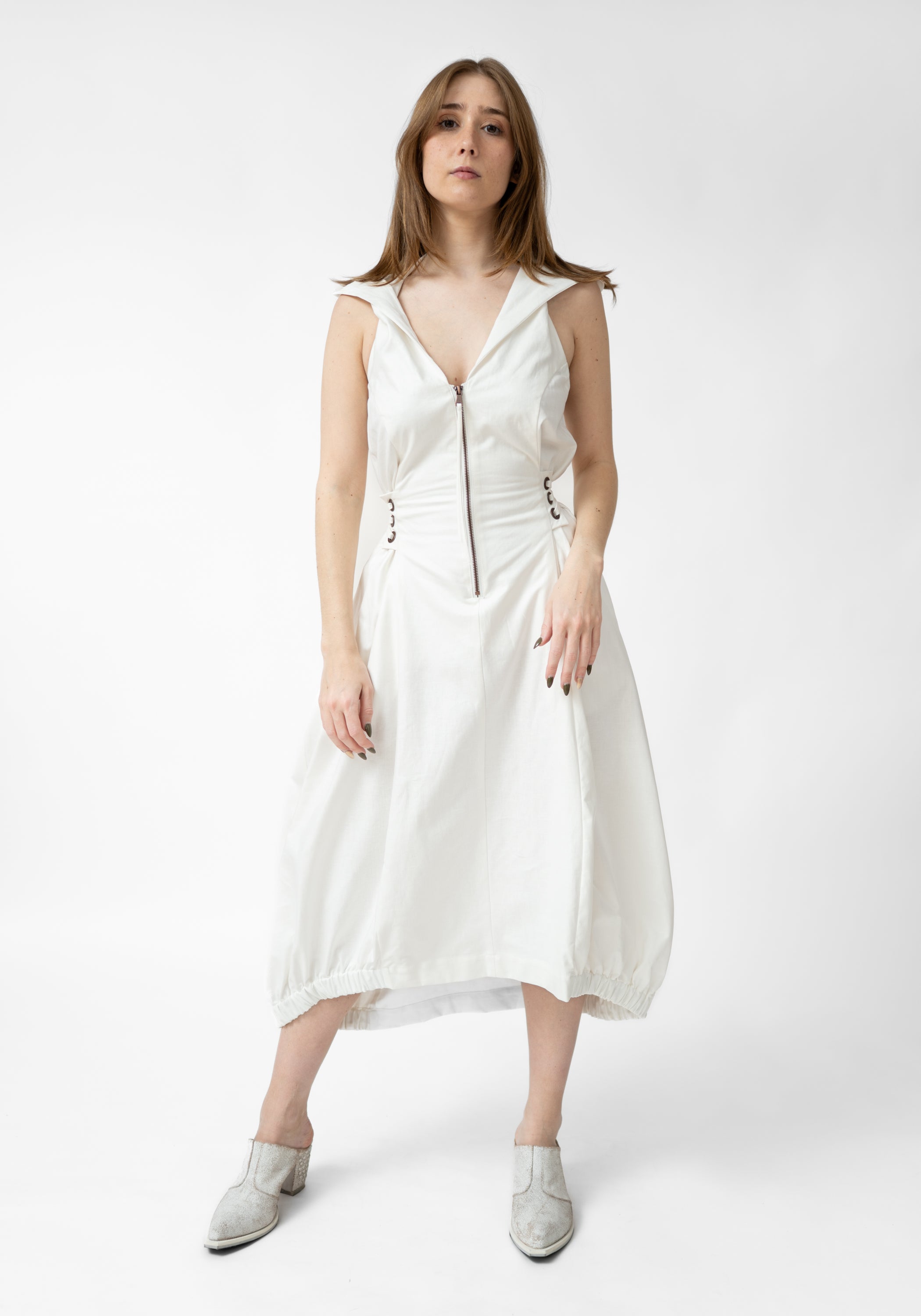 Lamba Open Back Hooded Corset Detail Bubble Dress