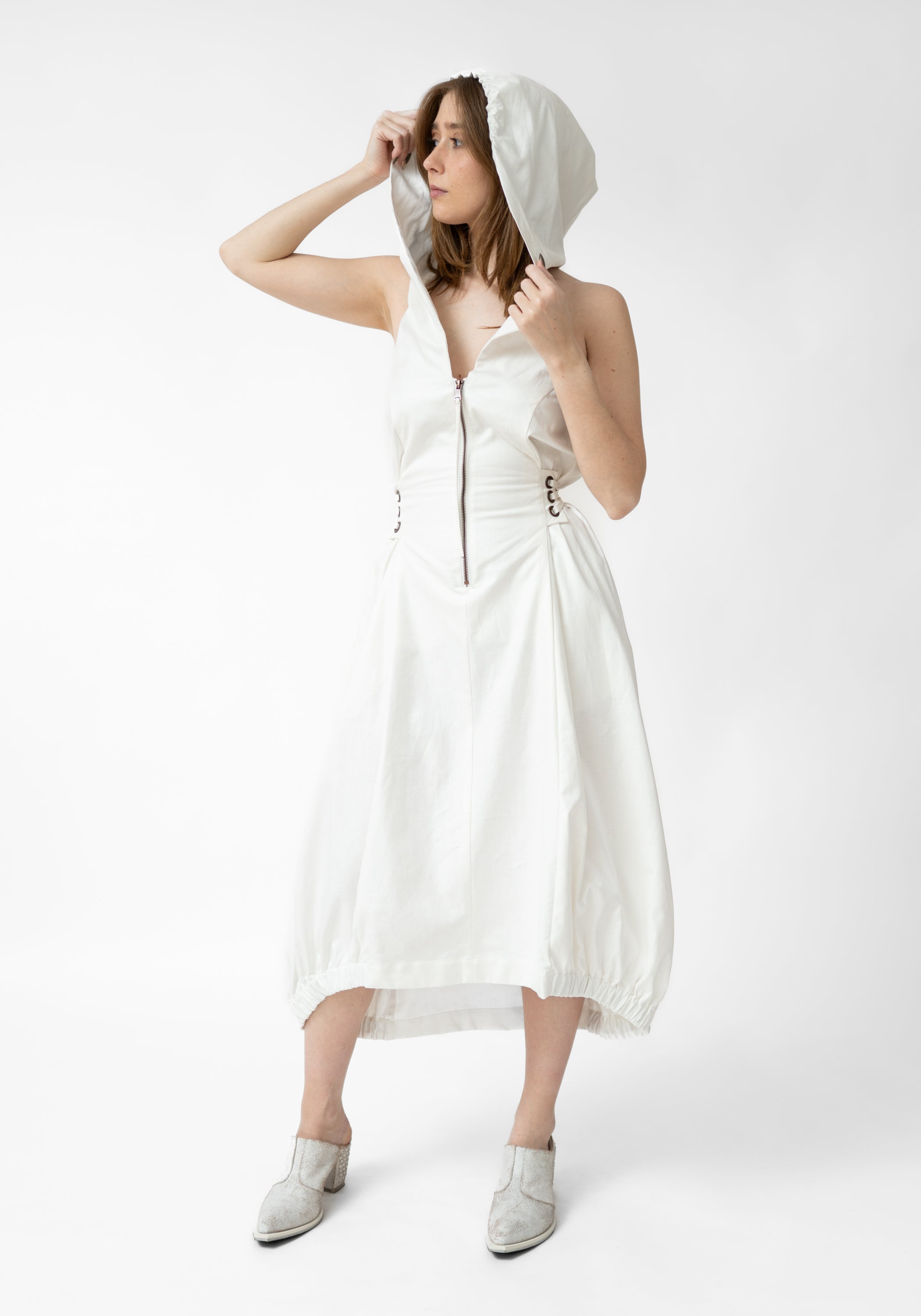 Lamba Open Back Hooded Corset Detail Bubble Dress