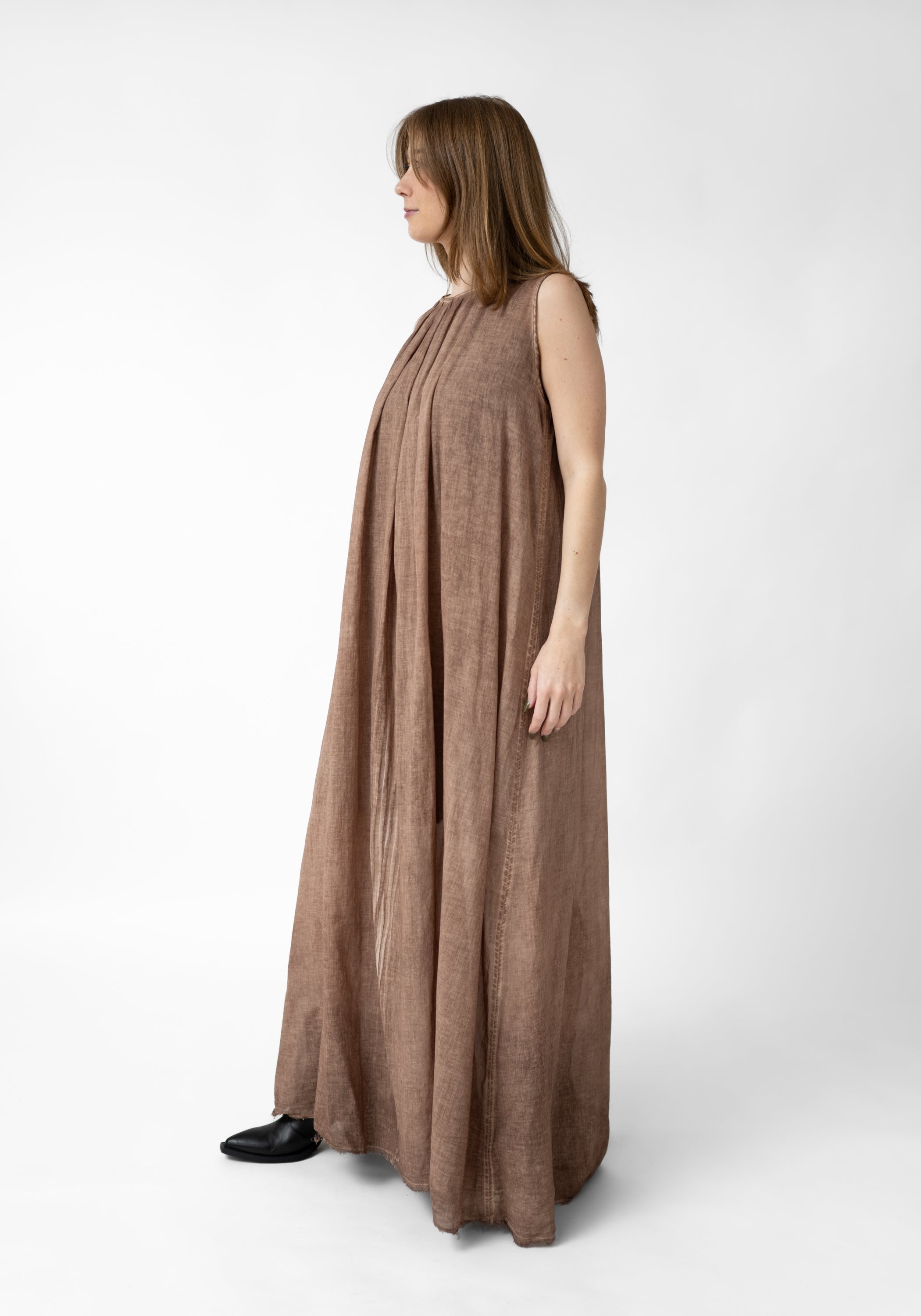 Paola A-Line Gathered Neck Maxi Dress with Slip