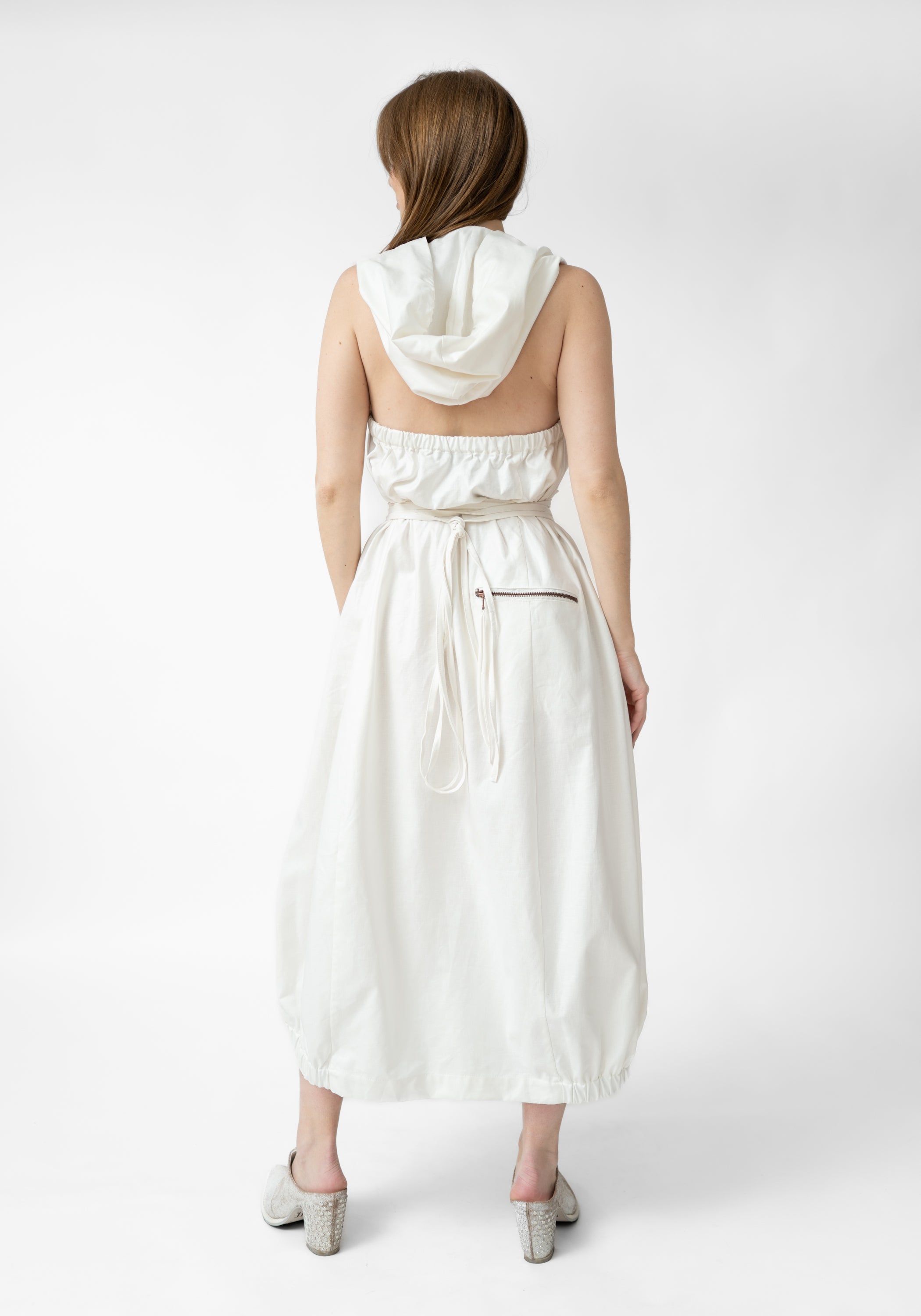 Lamba Open Back Hooded Corset Detail Bubble Dress