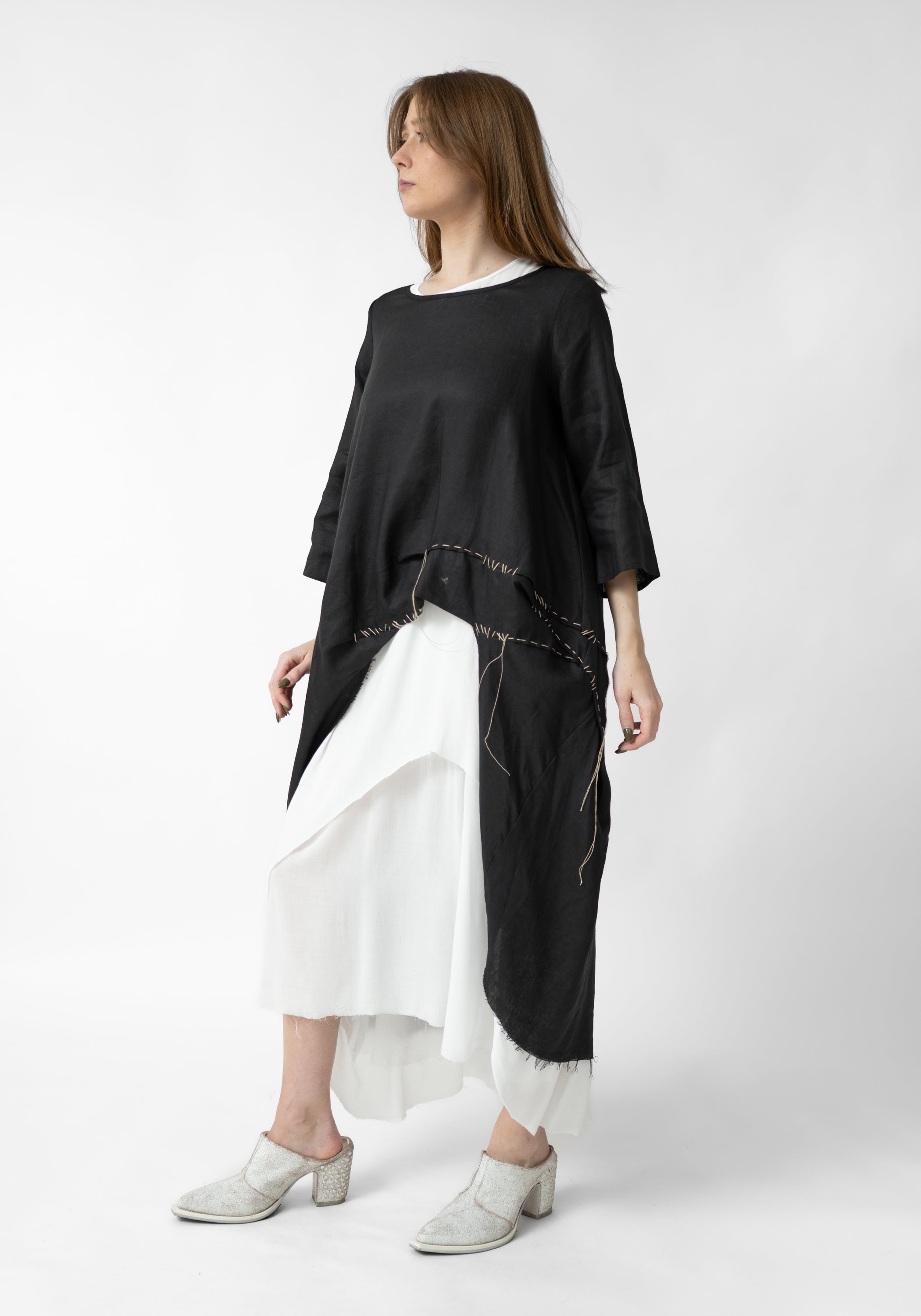 Valonia Asymmetric Stitch Detail Linen Tunic