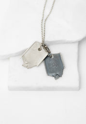 Sterling Silver and Oxidized Sterling Silver Torn Edge Tag Pendants Necklace