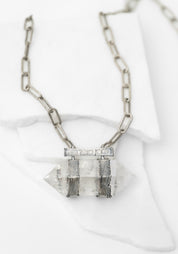 Sterling Silver Plated Copper and Dual Quartz Point Necklace