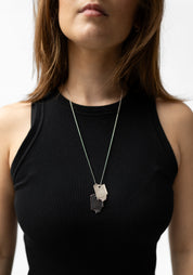 Sterling Silver and Oxidized Sterling Silver Torn Edge Tag Pendants Necklace