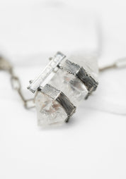 Sterling Silver Plated Copper and Dual Quartz Point Necklace