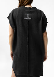 Yama Hand Embroidered Leather Detail Cropped Sleeve Knit Top