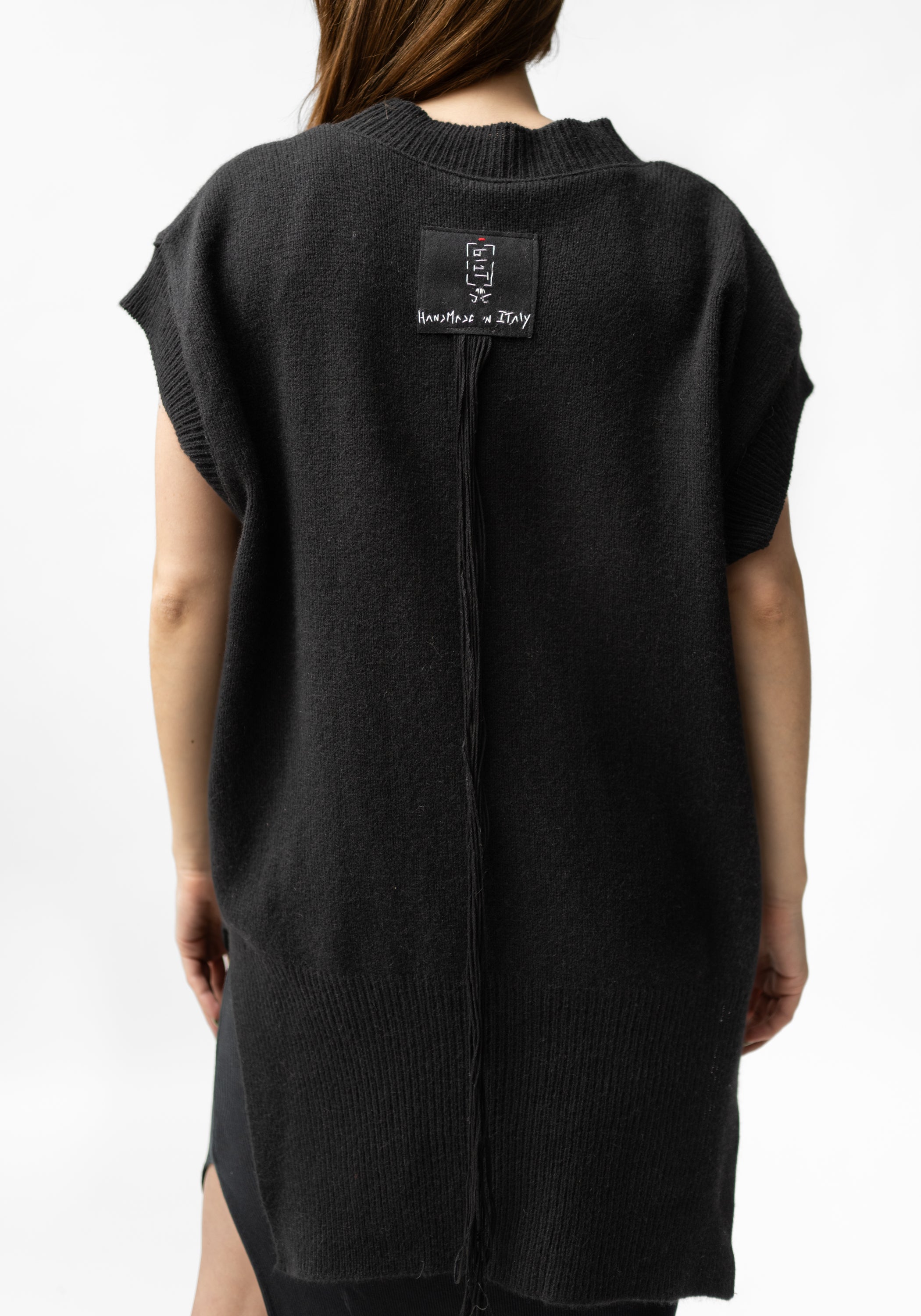 Yama Hand Embroidered Leather Detail Cropped Sleeve Knit Top