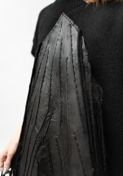 Yama Hand Embroidered Leather Detail Cropped Sleeve Knit Top