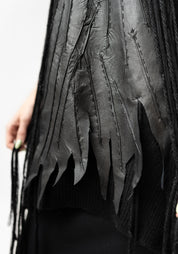 Yama Hand Embroidered Leather Detail Cropped Sleeve Knit Top