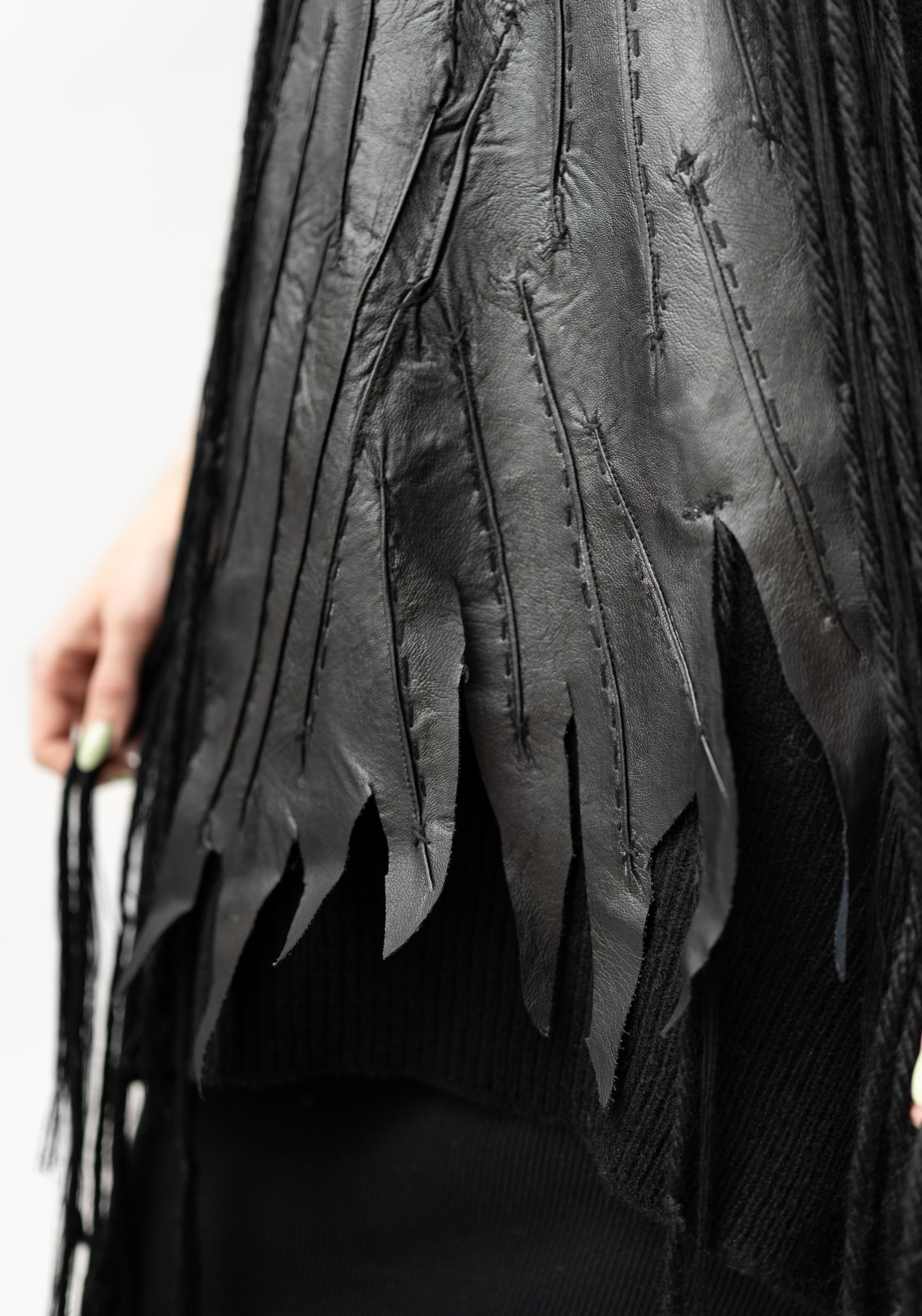 Yama Hand Embroidered Leather Detail Cropped Sleeve Knit Top
