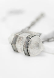 Sterling Silver Plated Copper and Dual Quartz Point Necklace