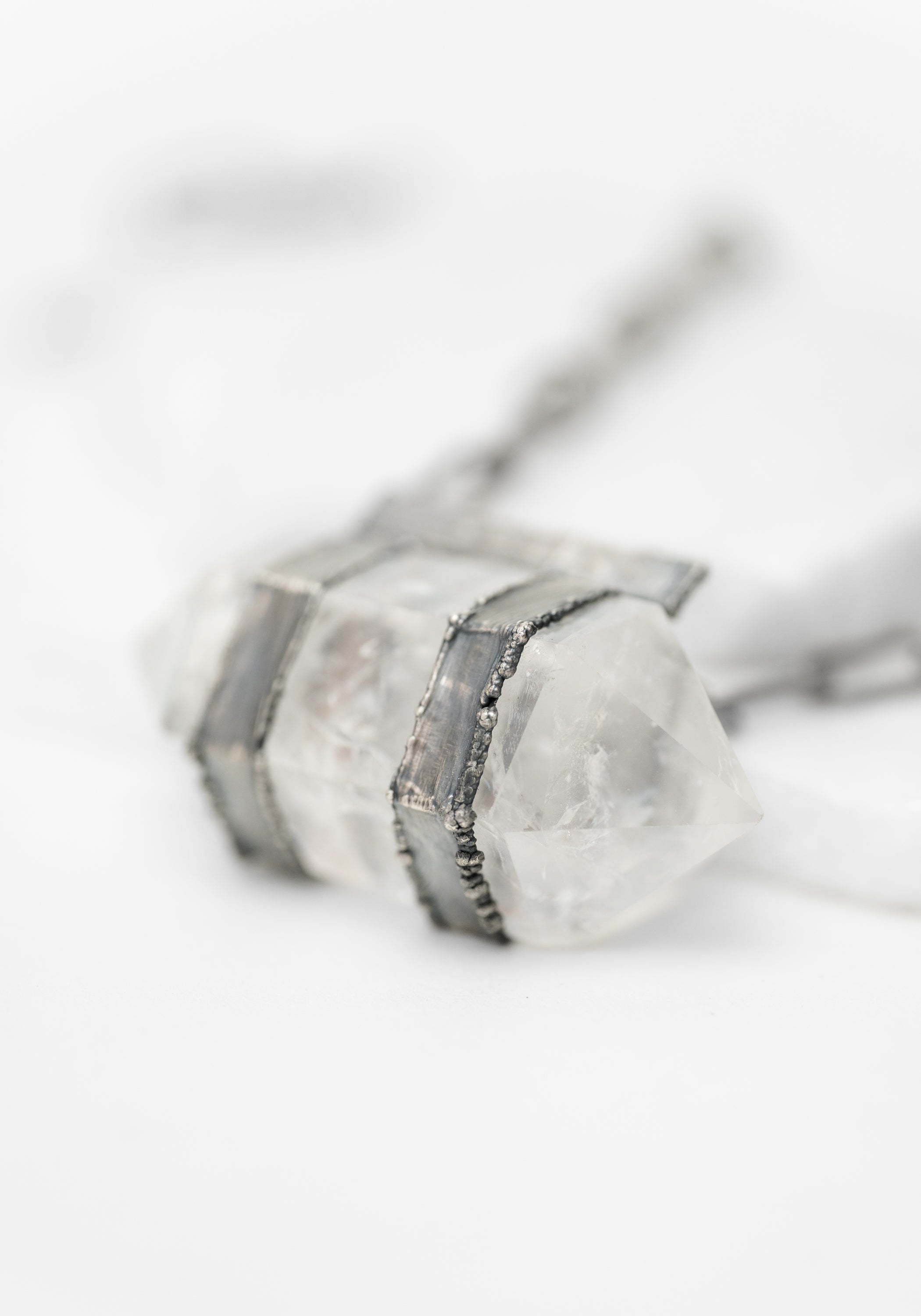 Sterling Silver Plated Copper and Dual Quartz Point Necklace
