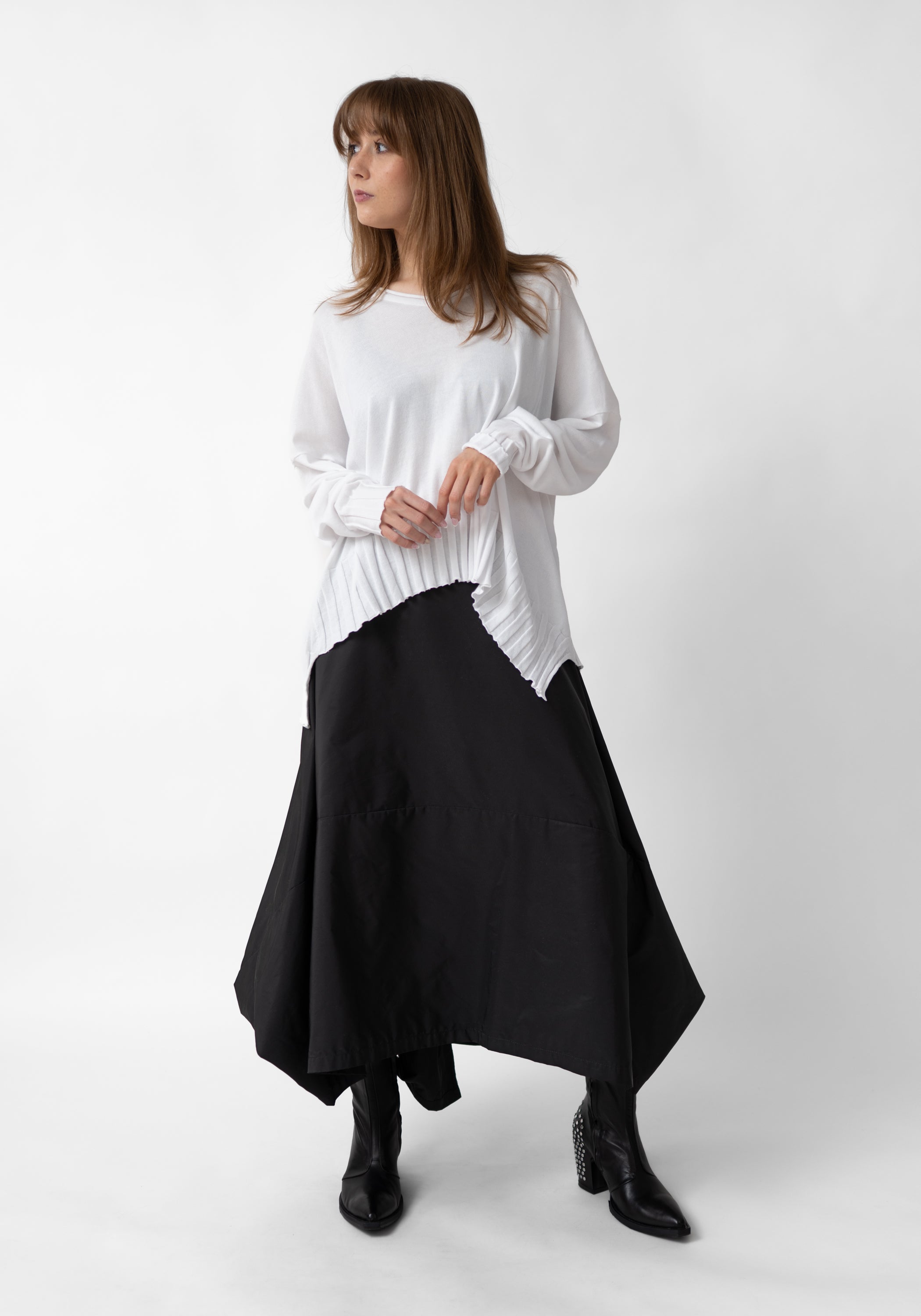 Asymmetric Ribbed V-Neck Pullover
