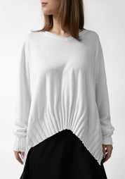 Asymmetric Ribbed V-Neck Pullover