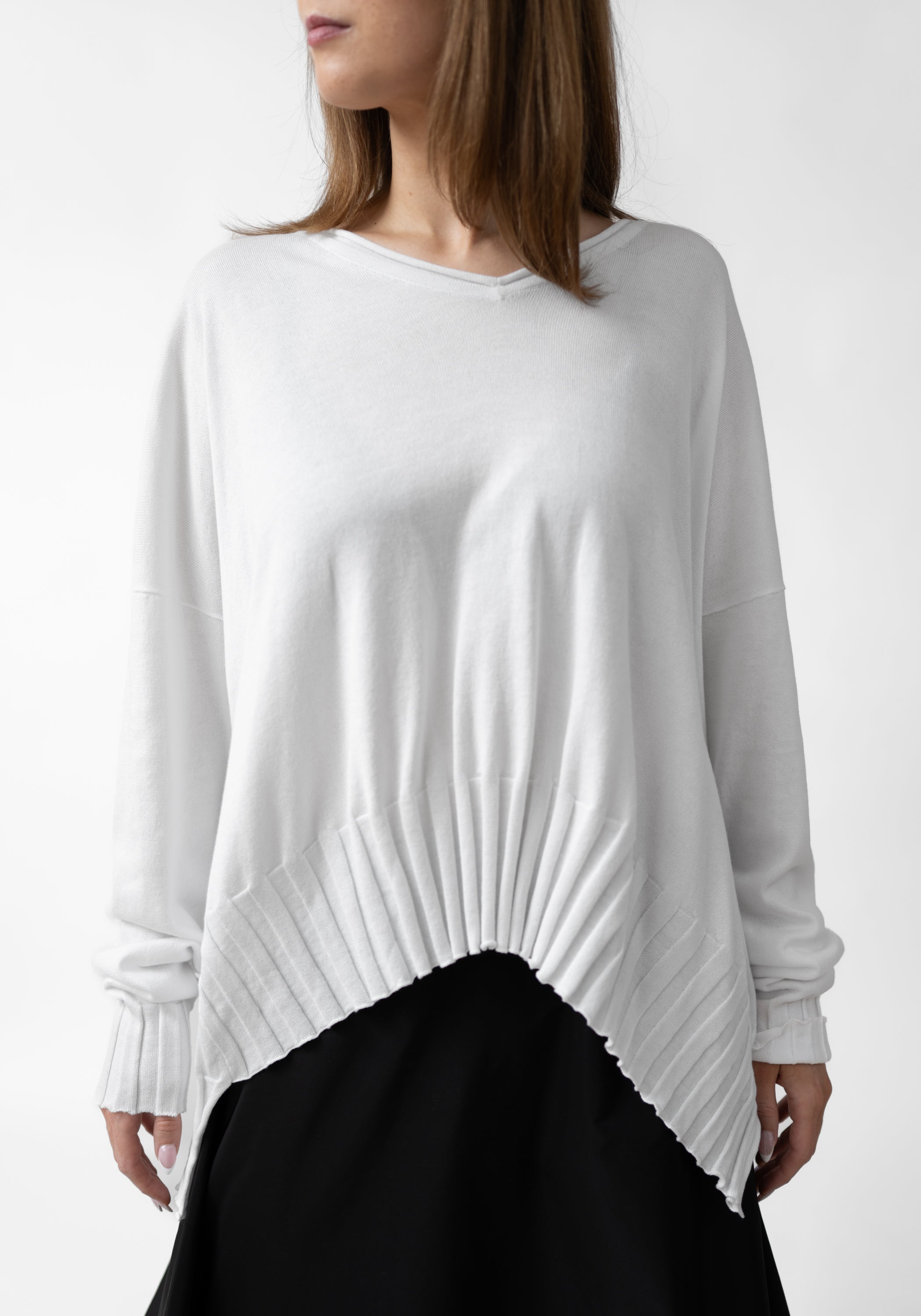 Asymmetric Ribbed V-Neck Pullover