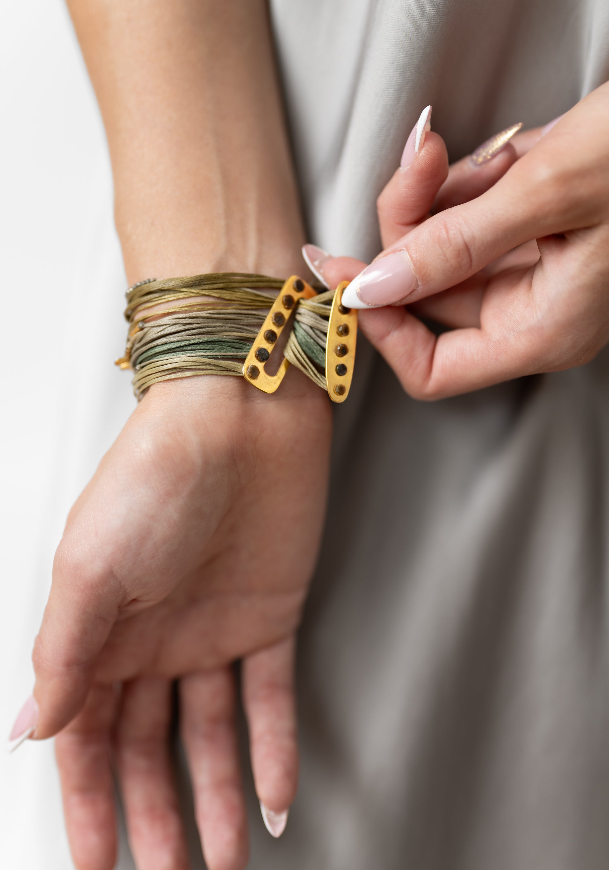 Wide 24kt Gold Plated Pyrite, Pearl and Garnet Layered Bracelet