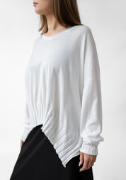 Asymmetric Ribbed V-Neck Pullover