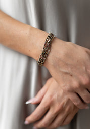 24kt Gold Plated Pyrite, Garnet, Pearl and Onyx Layered Bracelet
