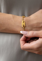 24kt Gold Plated Pyrite, Garnet, Pearl and Onyx Layered Bracelet