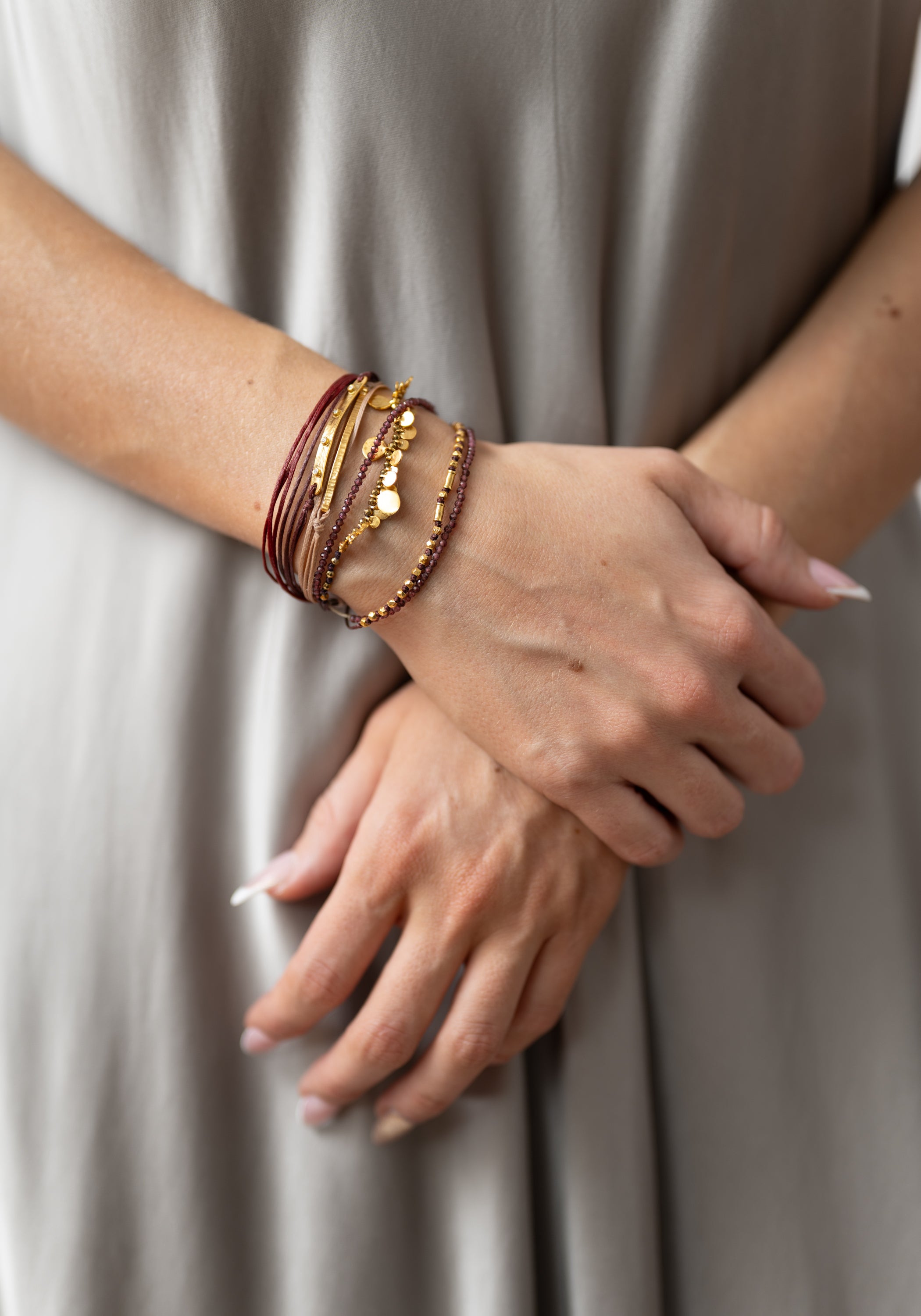 24kt Gold Plated Sterling Garnet Layered Bracelet