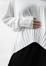 Asymmetric Ribbed V-Neck Pullover