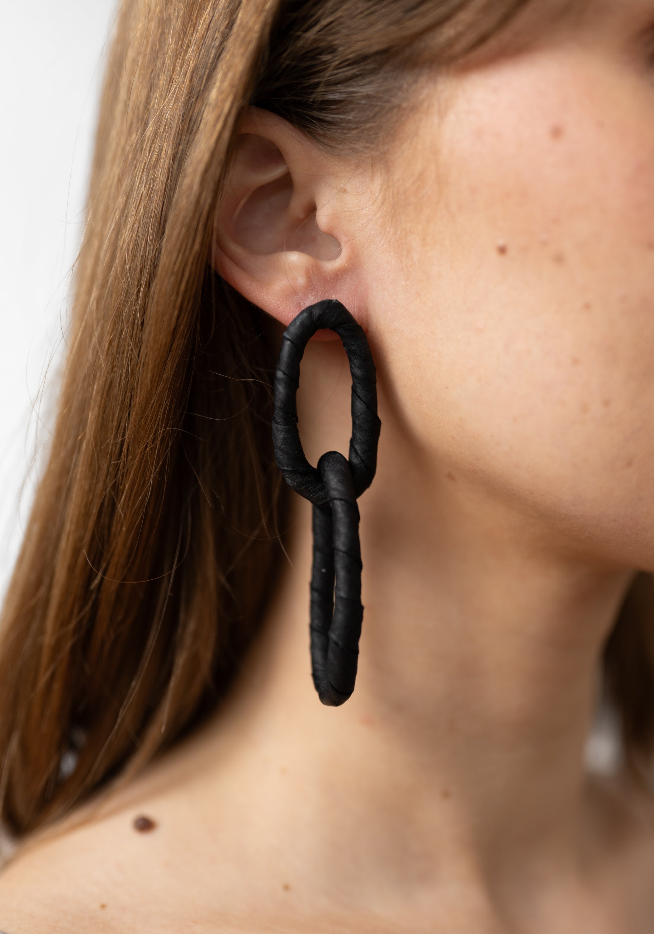 Double Link Leather Earrings